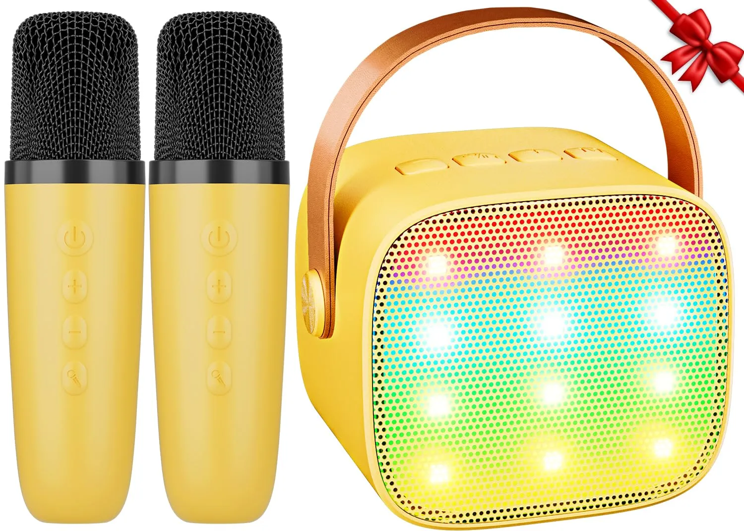 Ankuka Karaoke Bluetooth Karaoke Bambini con 2 Microfoni Cassa Bluetooth Portatile con Luci LED Regalo per Bambini Giocattolo Cambia Voce Rosa