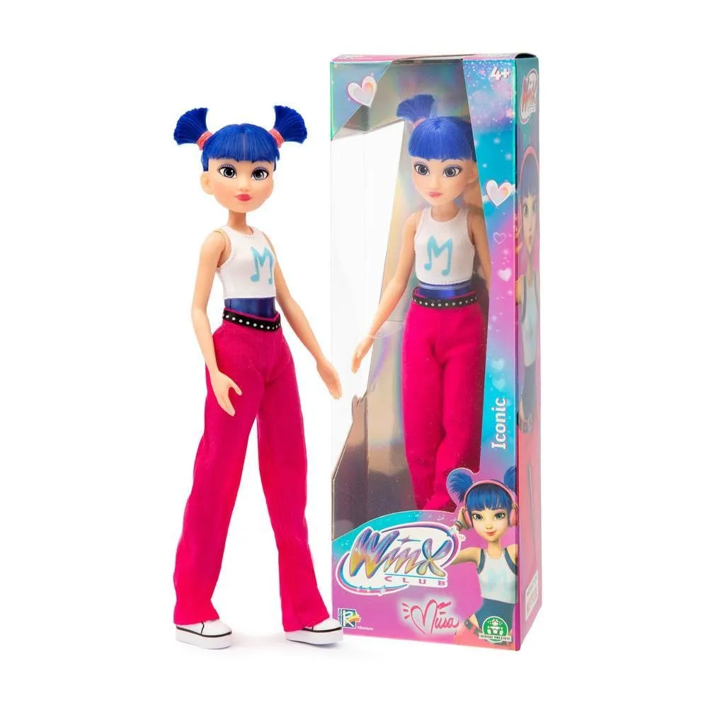 Winx – Musa Iconic, Bambola 27 cm Snodata, con Capelli Blu e Outfit Casual della Serie TV, Giocattolo per Bambina e Bambini dai 4 Anni