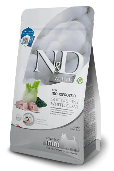 Farmina, N&D White, Spigola, Spirulina & Finocchio, Cane Adult Mini, 5kg