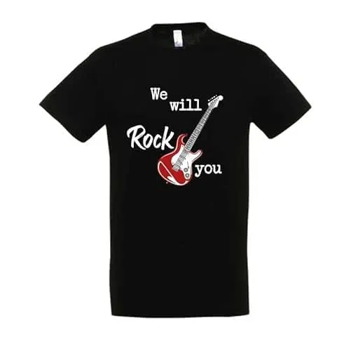 T-shirt in cotone "We will Rock you" per neonati, bambini ed adulti (Adulto, Nero, L)