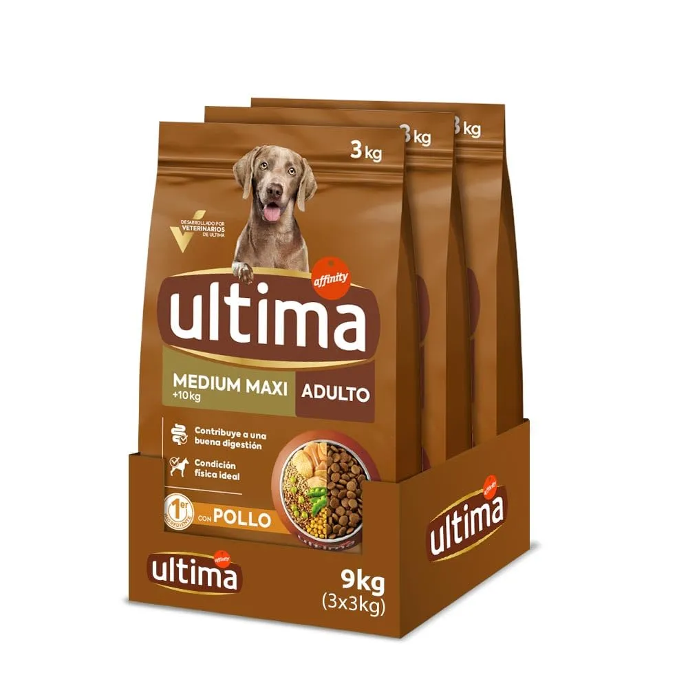 Ultima Cibo per Cani Medium-Maxi Adulto con Pollo - Confezione da 3 x 3 kg - Totale: 9 kg
