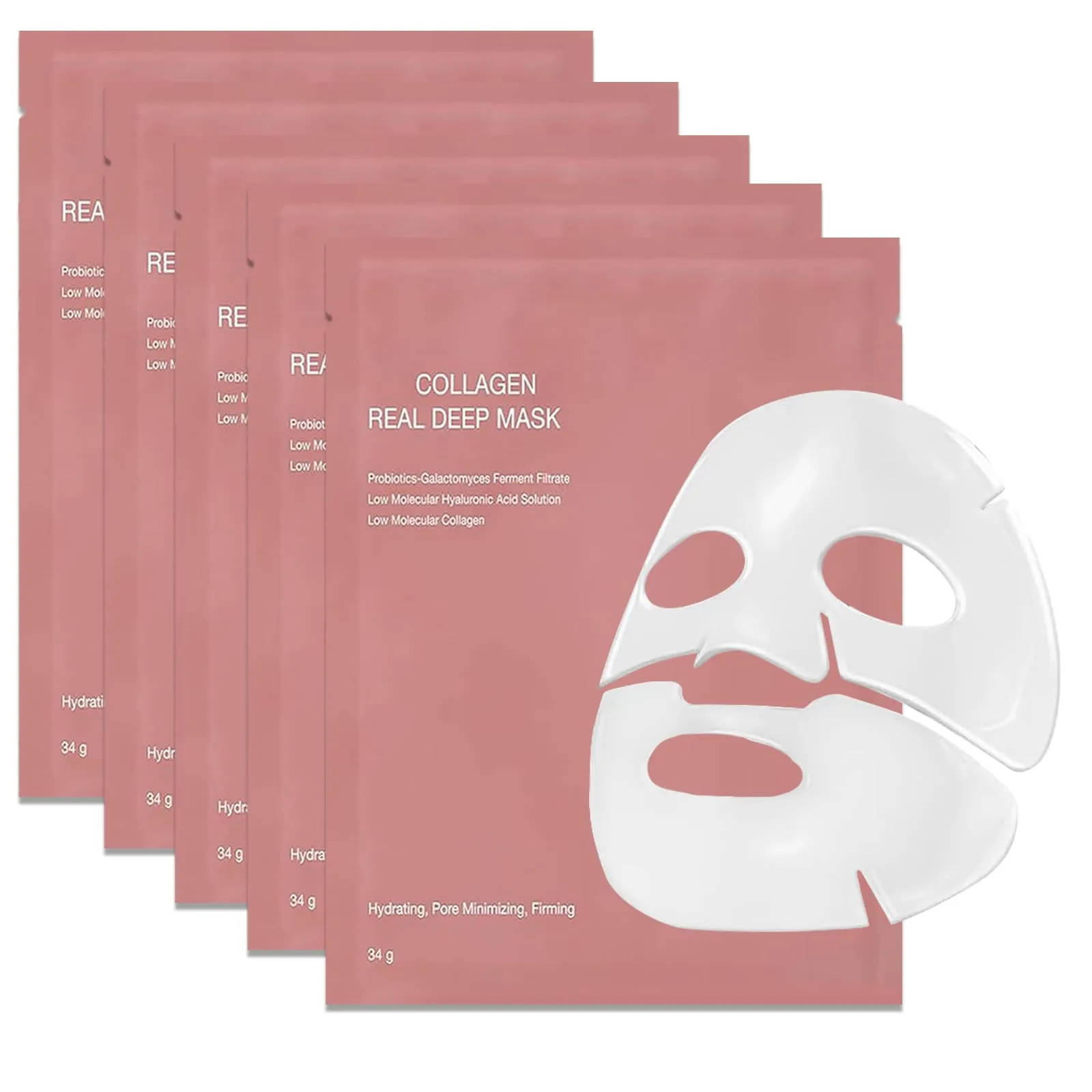 Pipihome 5 Pezzi Bio Mask Collagen, Maschera Viso Coreana Overnight, Real Deep Maschera Bio Collagene Viso, Maschera Idratante, Mirato Alla Pelle Secca, Opaca e Non Compatta