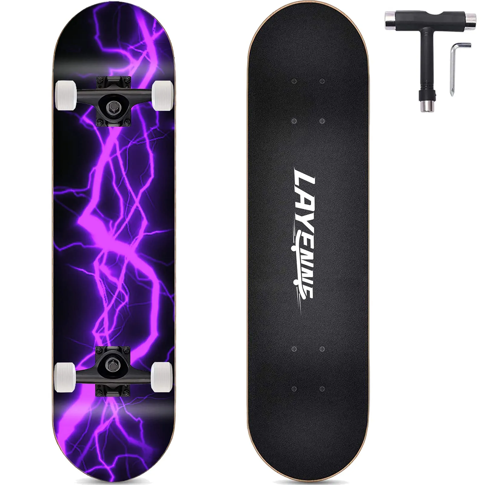 LAYENNE tavola Skateboard completo professionale da 31 * 8 pollici, 7 strati acero,Staffa ABEC-11,adatto per adulto, principianti, ragazzi, ragazze, adolescenti e bambino-purple