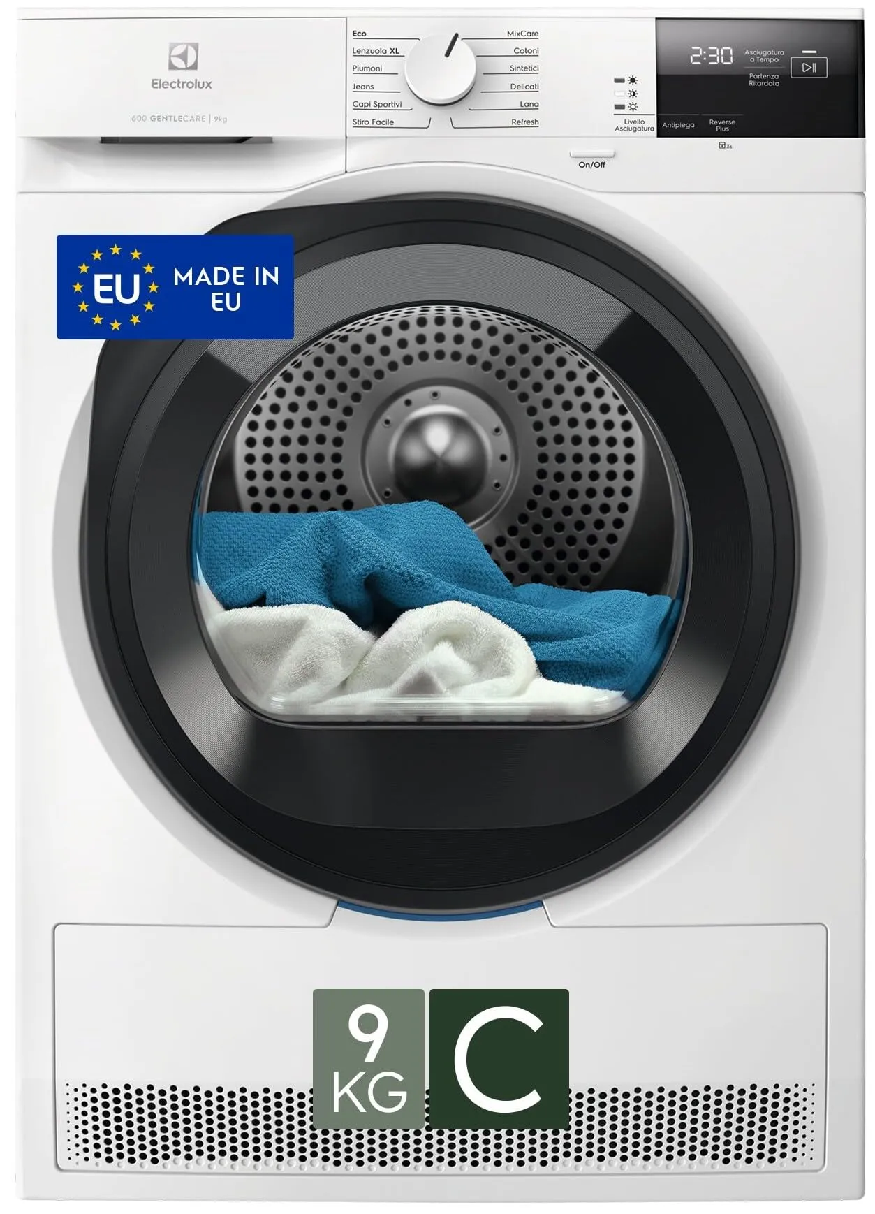 Electrolux Serie 600 GentleCare, Asciugatrice a Pompa di Calore, 9 kg, EW6H29C, Classe C, 12 Programmi, Tecnologia MixCare e SensiCare, Funzione Antipiega, 64 dB, Filtro EcoFlow, 850x596x636 mm