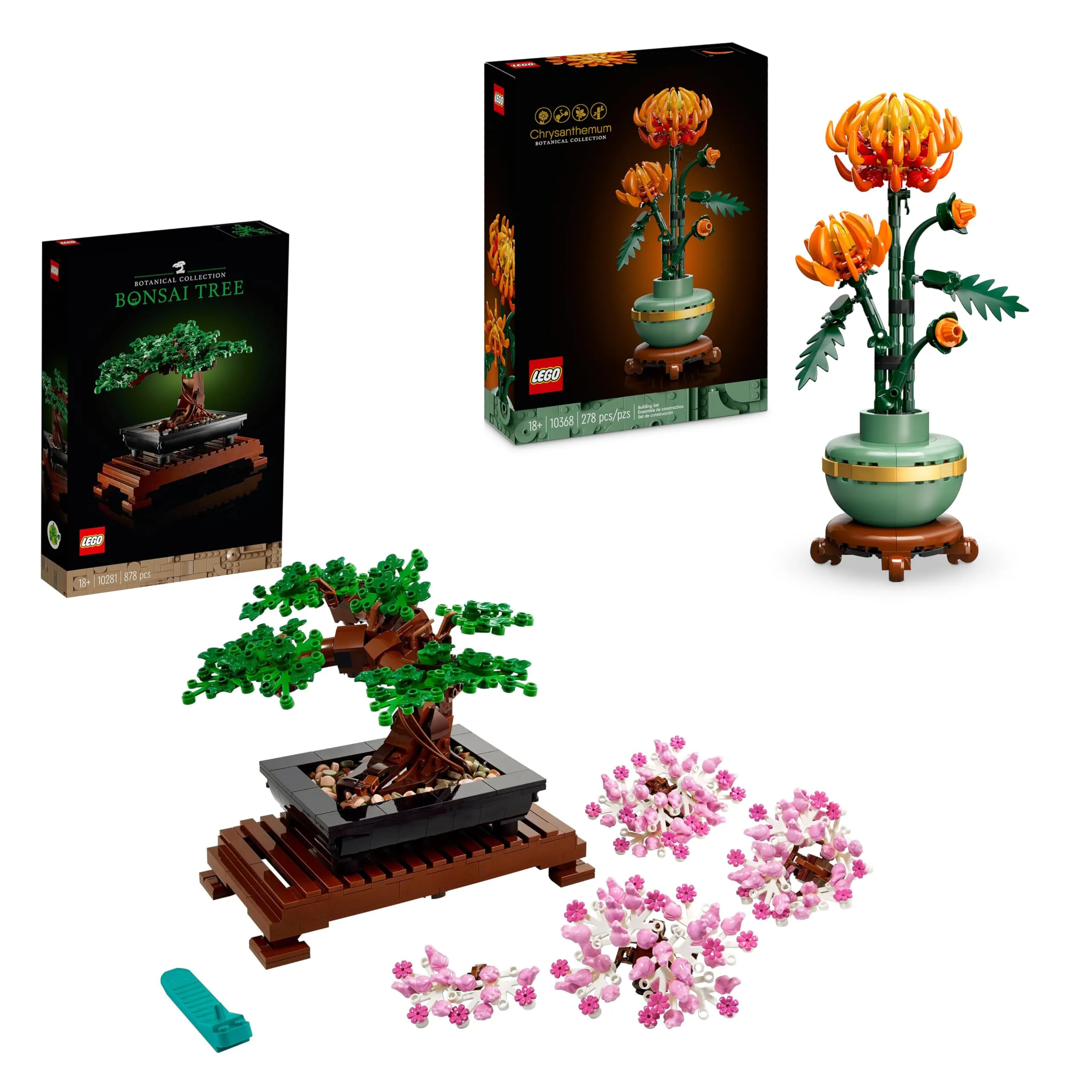 LEGO Bundle Giardino Zen - Costruzioni per Adulti con Albero Bonsai (10281) e Crisantemo (10368) - Regalo di San Valentino per Donna e Uomo - Piante per Arredamento di Casa - Modelli con Fiori Finti