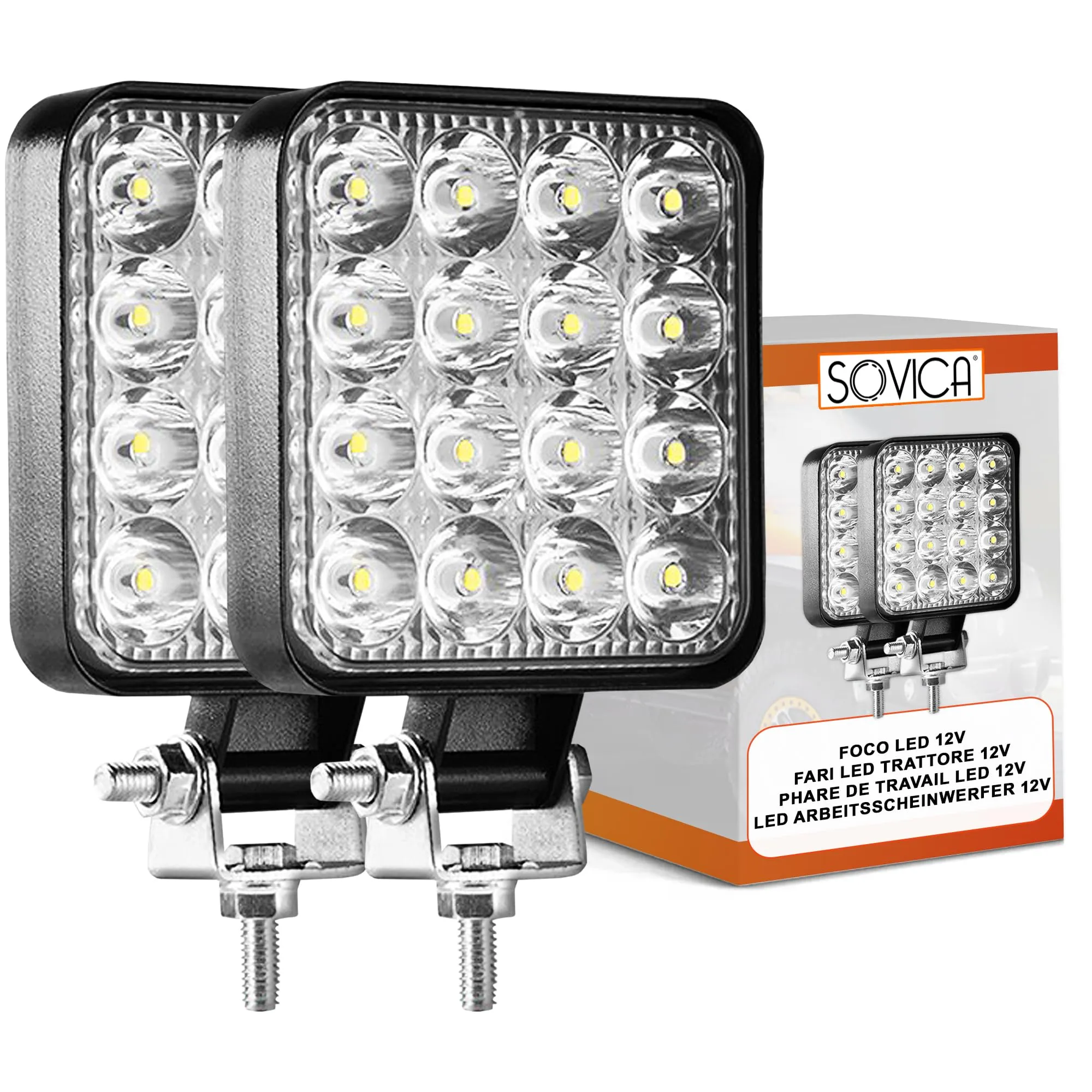 Fari led trattore 12v 24v 2 pezzi alluminio abs 48W 16 led 6500K 10.5 cm 4.21" fari led 12v fanali led trattore fari trattore led fari a led trattore faretti led trattore fari a led per trattore