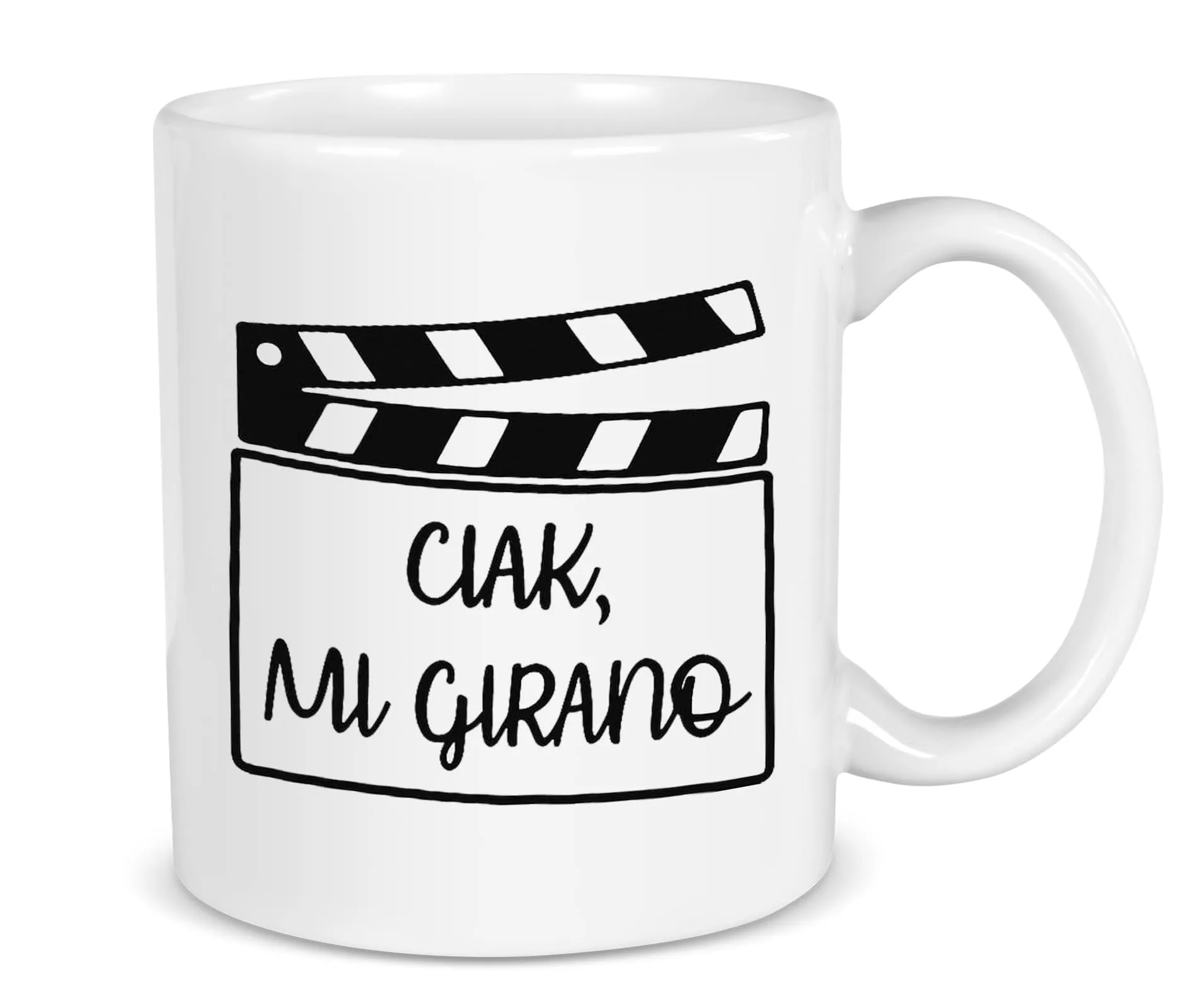 DEKORI Tazza mug in ceramica 350 ml con scritta divertente “Ciak, mi girano” – Idea regalo ironica per amanti del cinema, perfetta come tazza colazione o portapenne multiuso