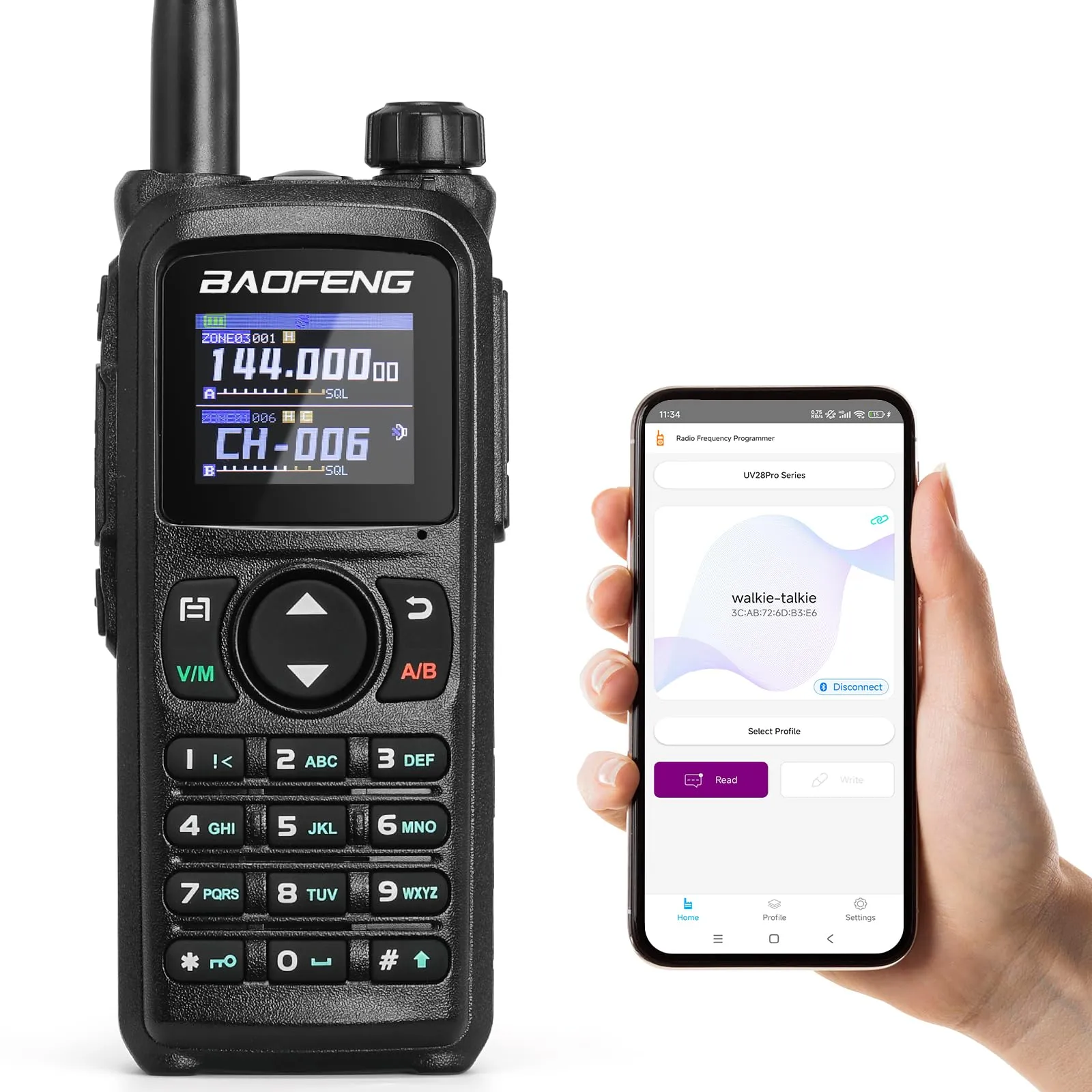 BAOFENG UV-28 PLUS Radio amatoriale navigazione GPS 10W, programmazione tramite app, ricevitore radio bidirezionale a doppia banda a lungo raggio, 1000 canali, display 1,77'', 2800 mAh batteria
