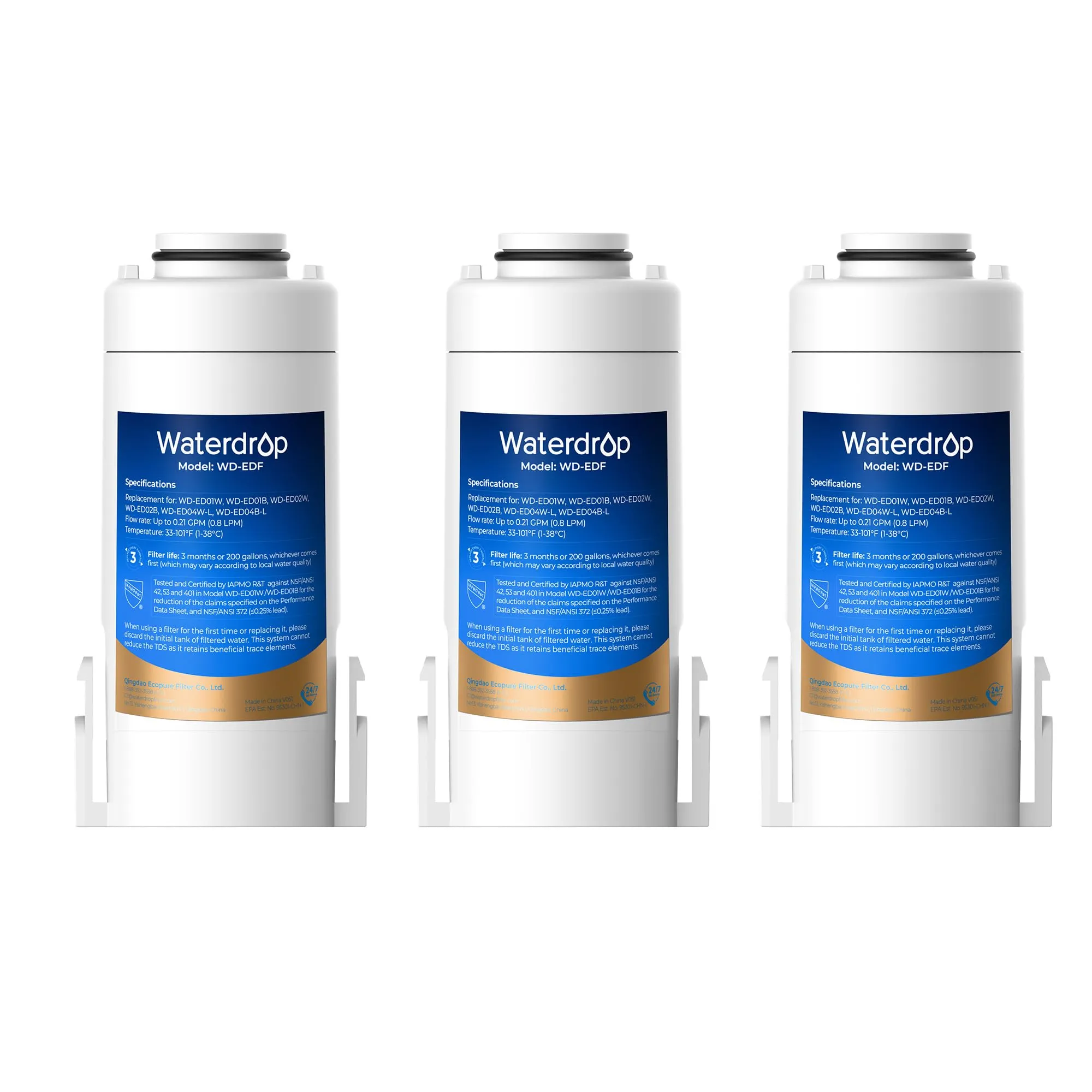 Waterdrop WD-EDF - Filtri di ricambio per tutte le caraffe filtranti per acqua istantanea Waterdrop WD-ED01W, WD-ED01B, durano fino a 3 mesi o 757 litri (confezione da 3)