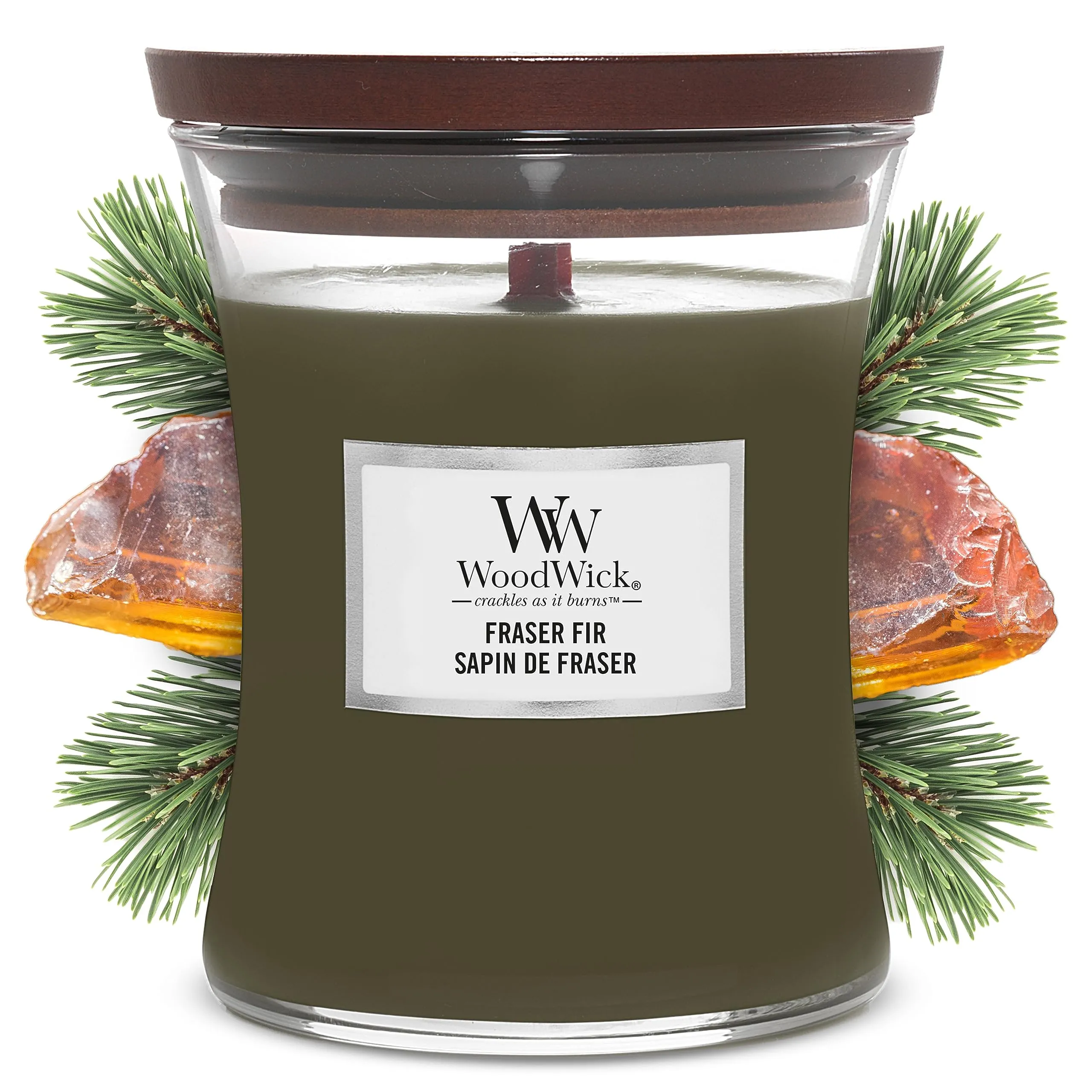WoodWick Hourglass Candela Profumata Media | Fraser Fir | Con Stoppino Scoppiettante | Fino a 60 Ore