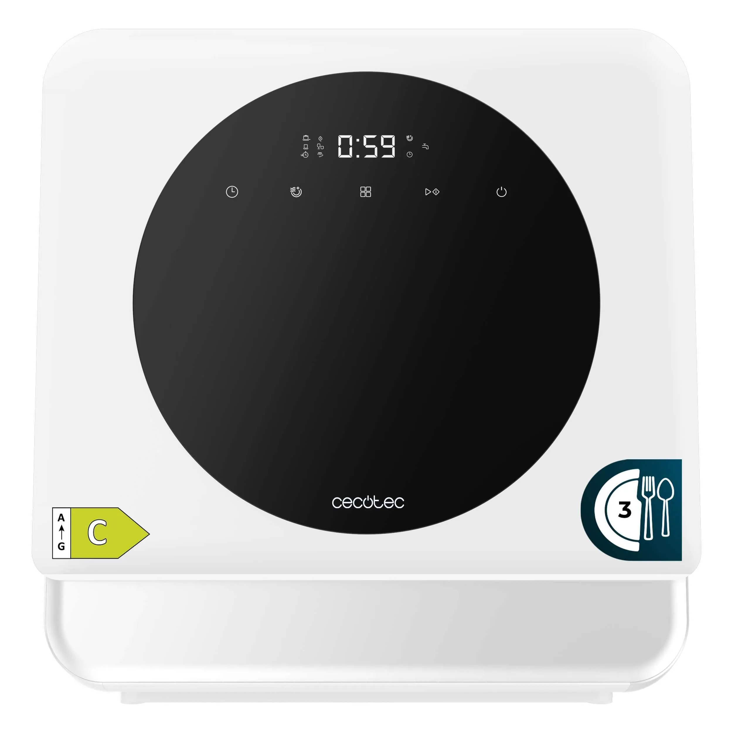 Cecotec Lavastoviglie Compatto Libero Installazione Desktop Bolero Aguazero 1100, 3 Posate, Basso consumo, 6 programmi, Touch Control Panel, Funzioni come Long Storage e Delay Start, Bianco