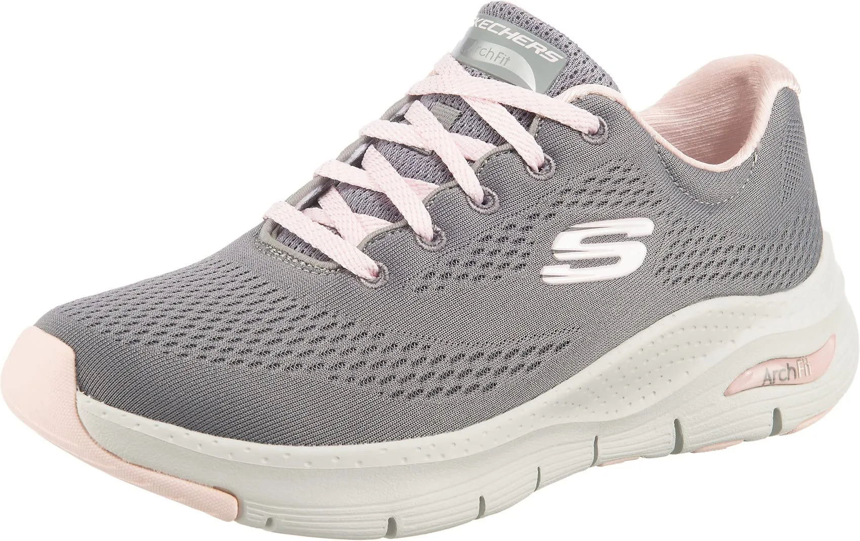 Skechers Arch Fit Big Appeal, Scarpe da Ginnastica Donna, Grigio Gray Knit Mesh Pink Trim, 37.5 EU
