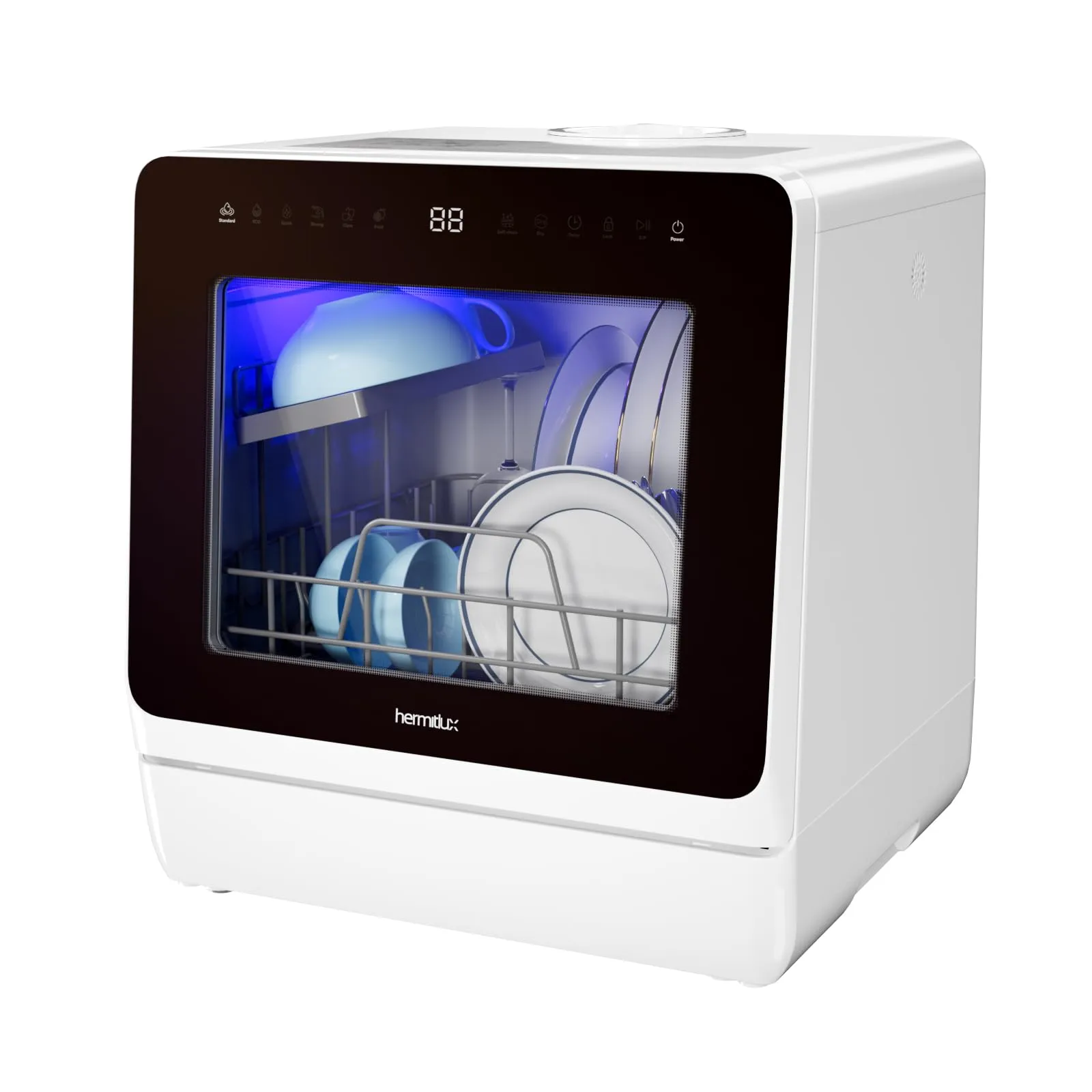 Hermitlux Lavastoviglie Portatile 7+3 Programmi di Lavaggio, 5 Coperti, Serbatoio dell'acqua Incorporato da 5L, Funzione Delayed Star e Blocco Bambini