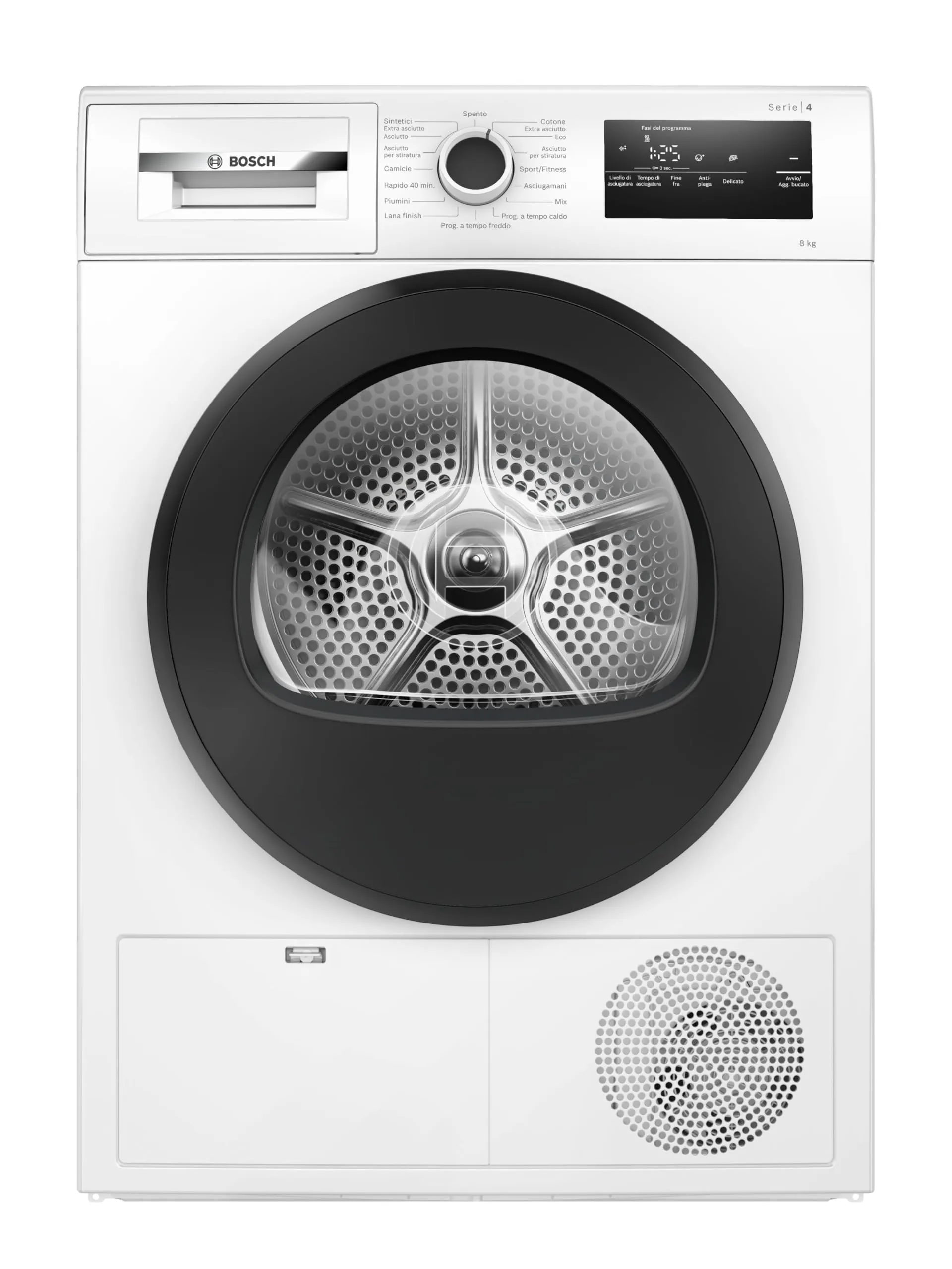 Bosch WTH85298II Serie 4 Asciugatrice smart a pompa di calore, 8 kg, Classe energetica E, Sensori di asciugatura intelligenti, Filtro semplice da pulire, Consumi ridotti,Bianco, 60 Cm