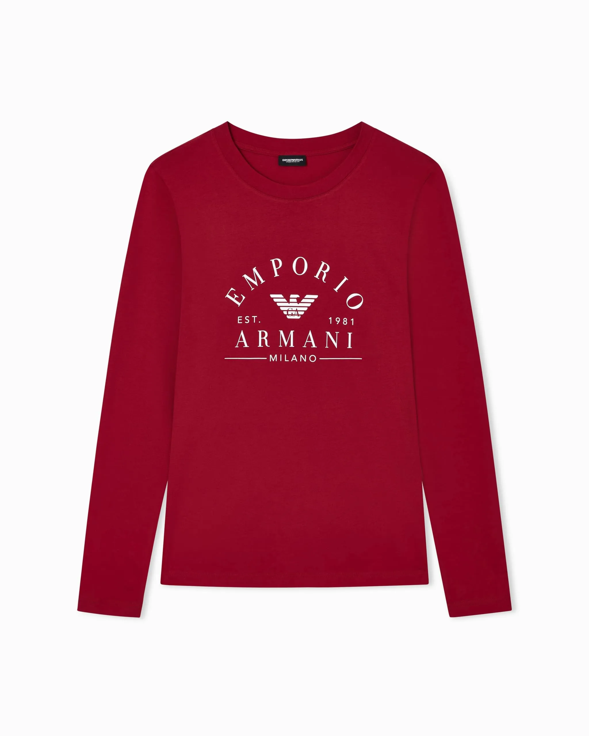 Emporio Armani Iconico Logoband Maglietta Girocollo a Maniche Lunghe da Donna Rosso XL Regular Fit, Rosso, XL