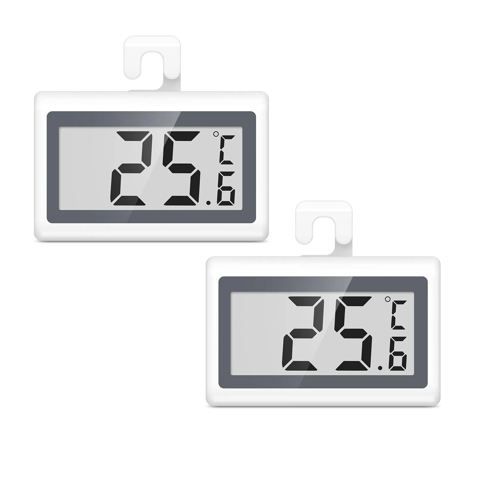 ORIA Termometro Digitale per Frigorifero, 2 Pezzi Termometro per Congelatore con Ampio Schermo LCD, Interruttore ℃/℉, Allarme Antigelo, Gancio per Appendere per Casa, Bar, Ristoranti
