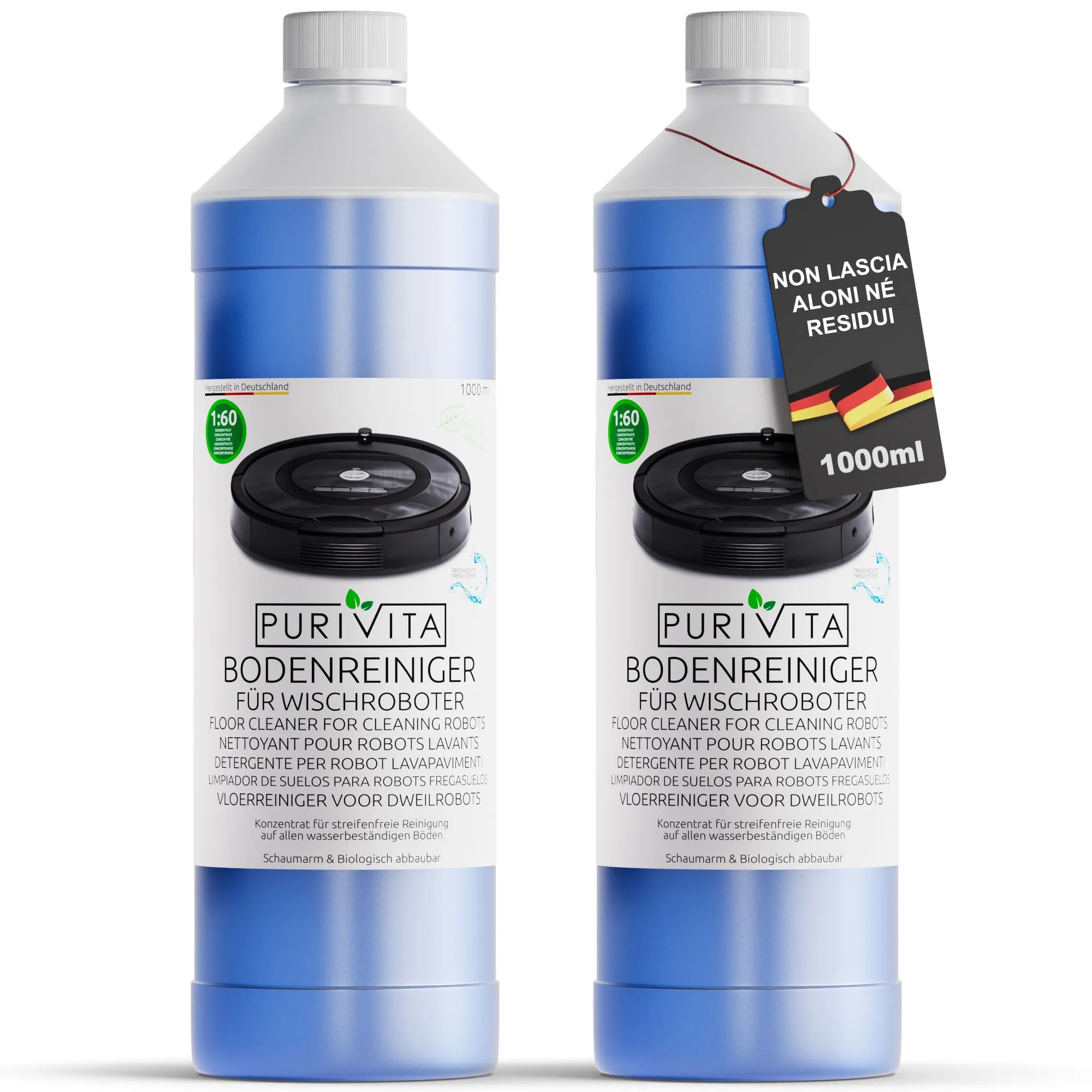 Detergente Robot Lavapavimenti Concentrato - 2000 ml per una pulizia senza aloni e sostenibile - Adatto a TUTTI i robot pulitori con funzione di lavaggio e aspirazione