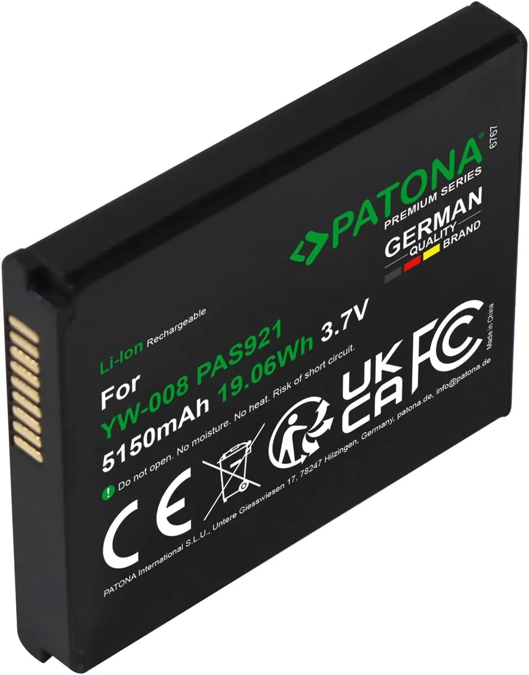 PATONA Premium Batteria di ricambio per Pax A920 Pro | Sostituzione per Pax YW-008 | 3,7V, 5150mAh | Tipo: Li-Ion | Scanner portatile per codici a barre