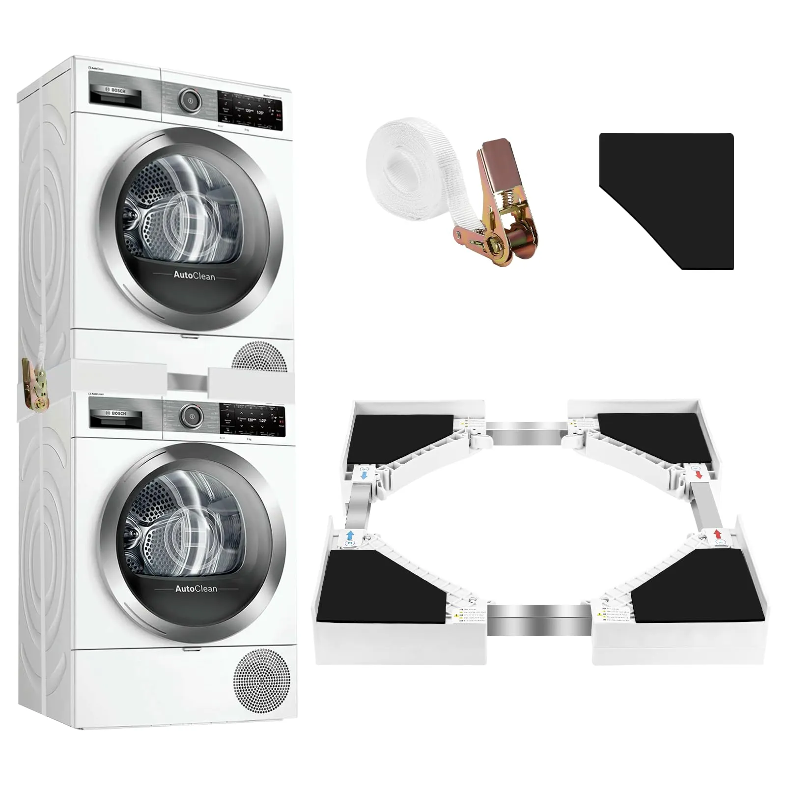Zikenis Kit di Sovrapposizione Universale per Lavatrice e Asciugatrice con Cinghie a Cricchetto, Regolabile 50-70cm Kit di Accatastamento per Lavatrici, Telaio Intermedio per Lavatrice e Asciugatrice
