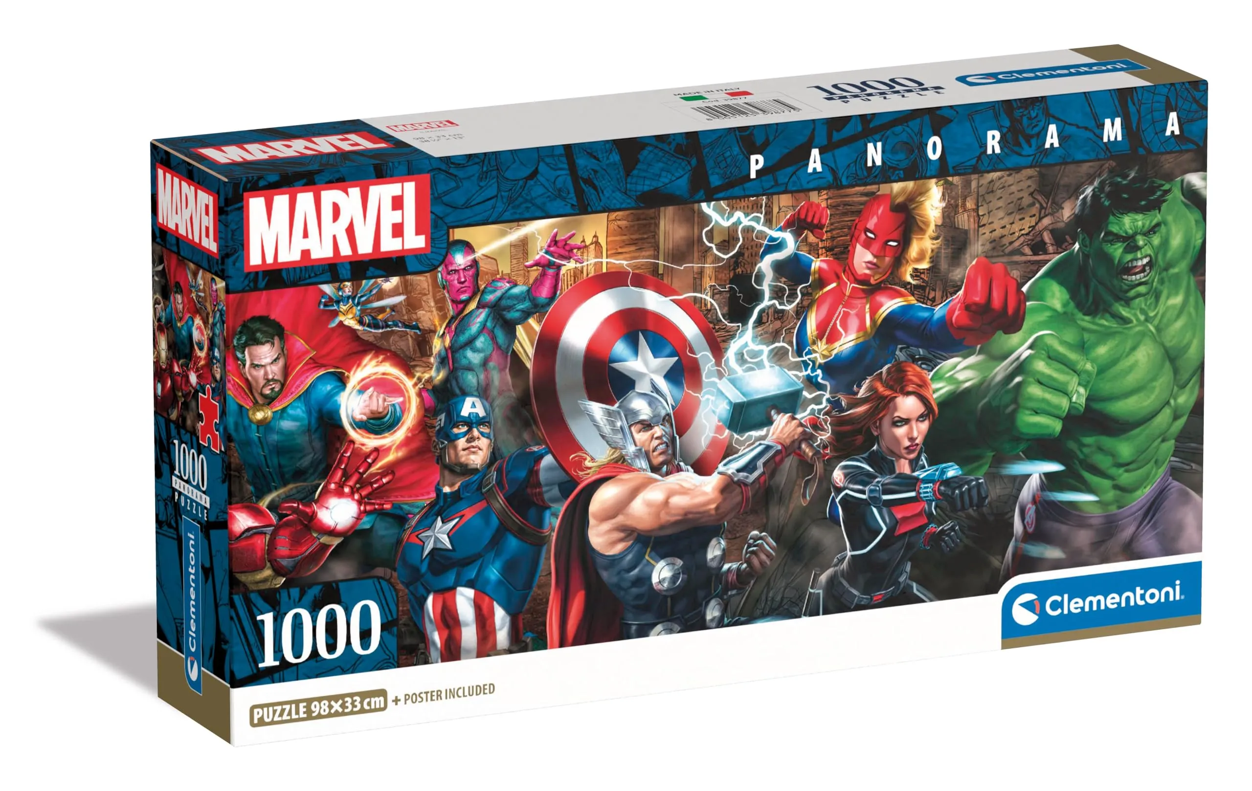 Clementoni Puzzle Panorama Marvel - 1000 Pezzi - Puzzle Adulti, Poster Incluso, Puzzle Marvel, Puzzle Supereroi, Puzzle Panoramico, Divertimento Per Adulti, Made In Italy, 39877
