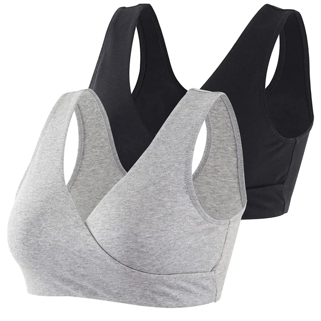 COLOMI Reggiseno Premaman Allattamento Reggiseno Allattamento in Cotone Senza Fili (Black+Grey/2Pack, XL)
