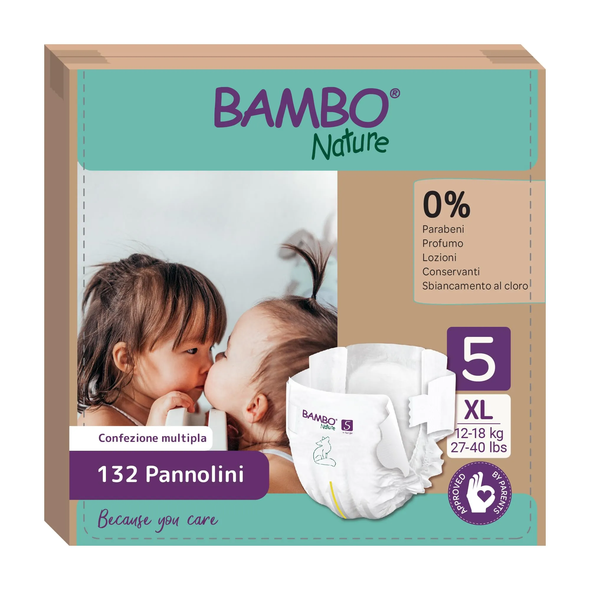 Bambo Nature Pannolini per bambini, taglia 5 (12-18 kg), confezione mensile, 132 pezzi, diapers premium con maggiore sicurezza delle perdite, massimo comfort e libertà per bambini attivi