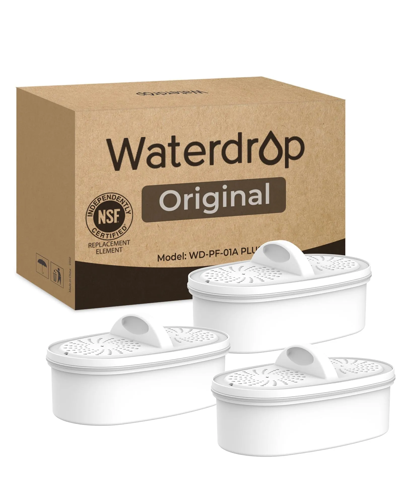 Waterdrop WD-PF-01A Plus Filtri di Ricambio Certificati NSF per Tutti i Sistemi di Filtrazione Della Caraffa Waterdrop, Durano Fino a 3 Mesi o 757 Litri (Confezione da 3)