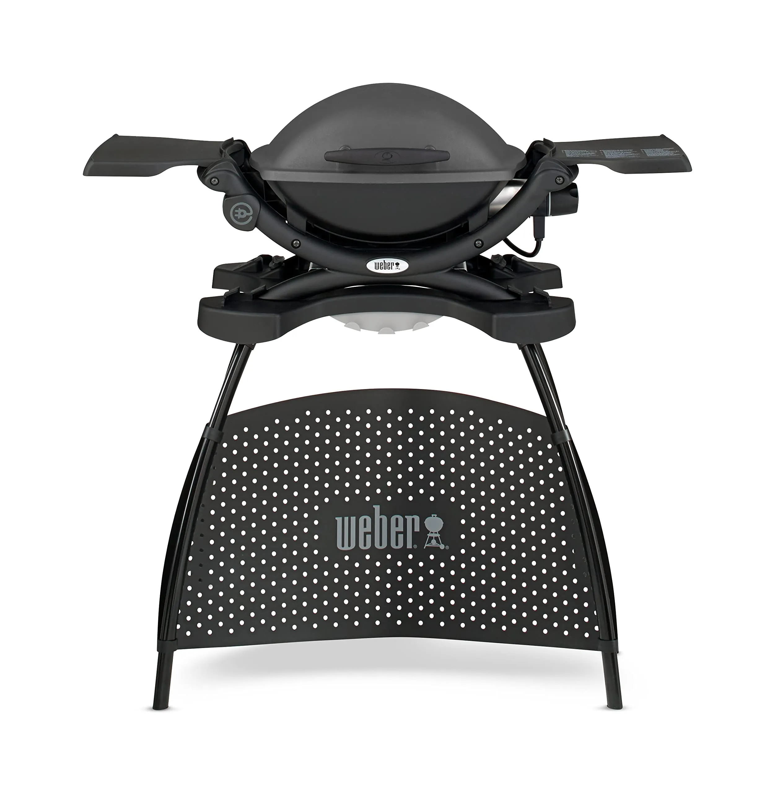 Weber Q1400 BBQ Elettrico con Supporto, sup. cottura 43 x 32 cm, barbecue portatile, sup. cottura in ghisa smaltata divisa in 2, coperchio e corpo in alluminio pressofuso - Grigio scuro (52020853)