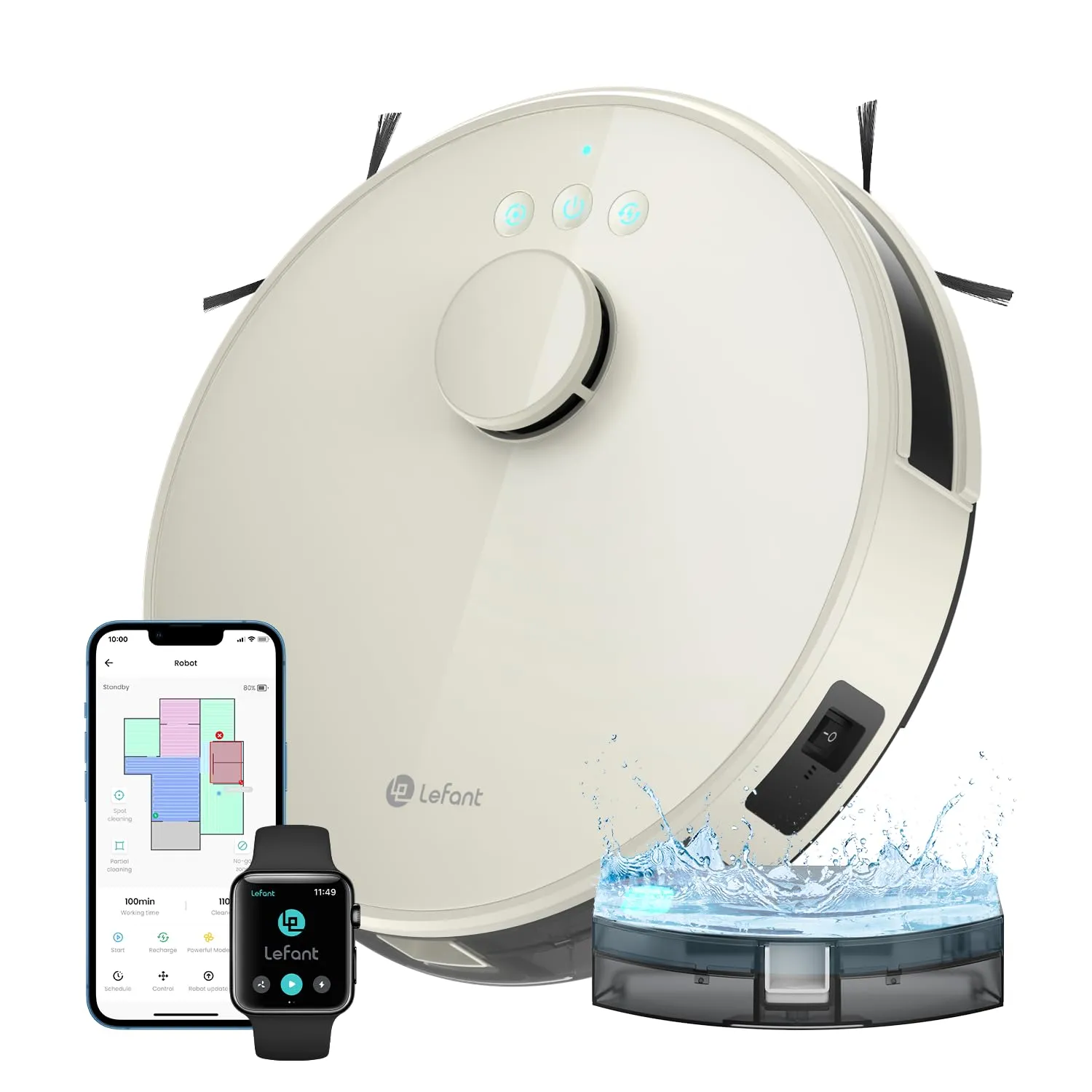 LEFANT Robot Aspirapolvere Lavapavimenti con Mappatura,Navigazione LDS,4000 Pa Potente Aspirazione,150 min,Zona Vietata,Aspirapolvere Robot Sottile da Diam 32 cm Controllo App/Alexa,Grigio Champagne
