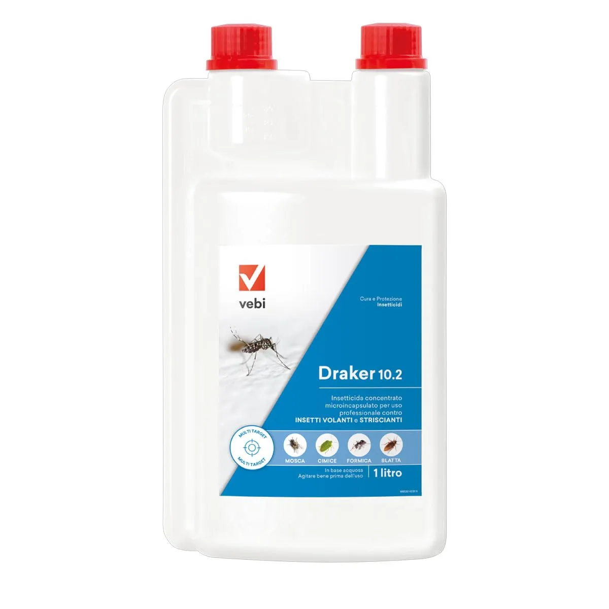 V Vebi INSETTICIDA DRAKER 10.2 - Insetticida Concentrato Contro Insetti Striscianti e Volanti, Azione Tecnologica Microincapsulazione, 100% Made in Italy - 1 litro