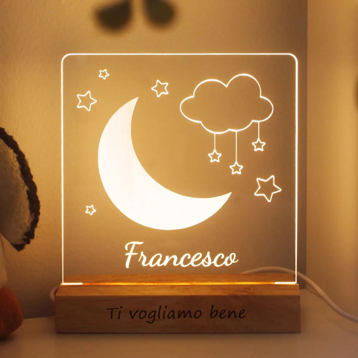 LASERO' Lampada Personalizzata con Nome - Luce Notturna Bambini - Regalo Battesimo Bimbo - Regali Nascita Bimba (Luna)