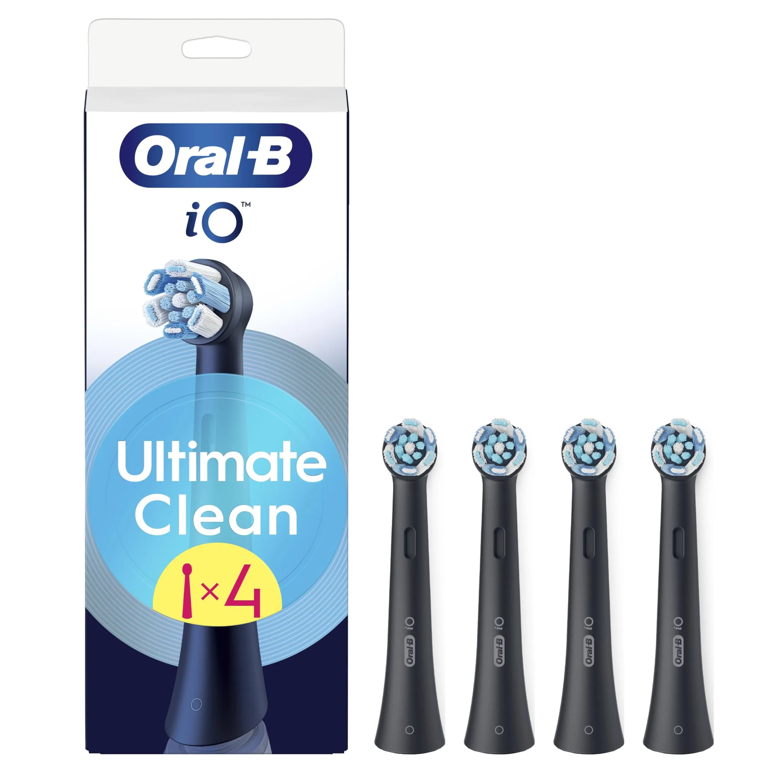 Oral-B Testine di Ricambio iO Series Ultimate Clean Nere, Testine Rotonde Originali, con setole CrissCross per rimuovere la placca, 4 Testine