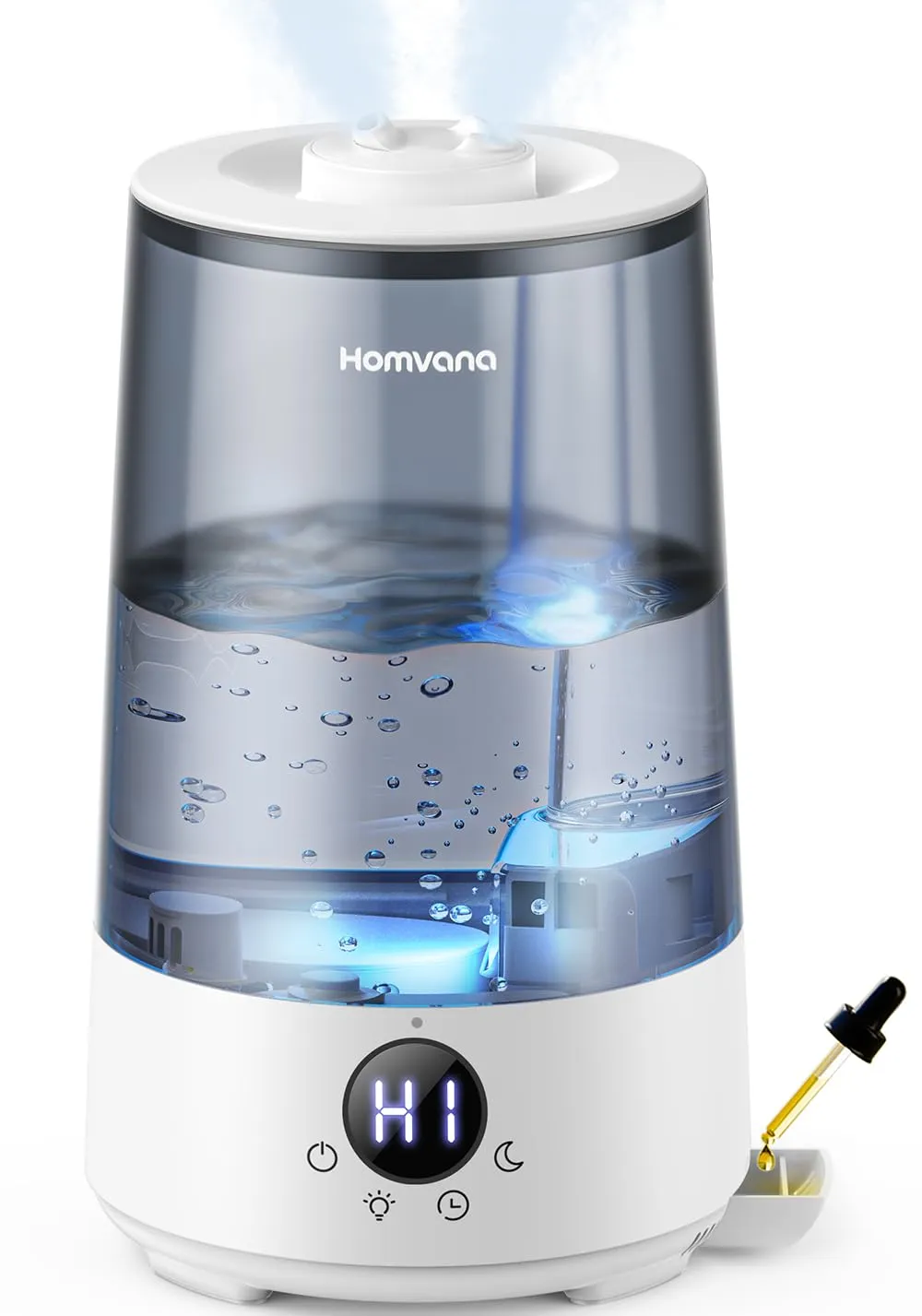 Umidificatore Ambiente Bambini Homvana 3.6L, 360°Cool Mist 23dB Silenzioso for Baby, Piante Dura da 34H, Auto Sleep Modo, Timer, con Luce e Aromaterapia Top-Fill, Facile da Pulire, Oli Essenziali ok