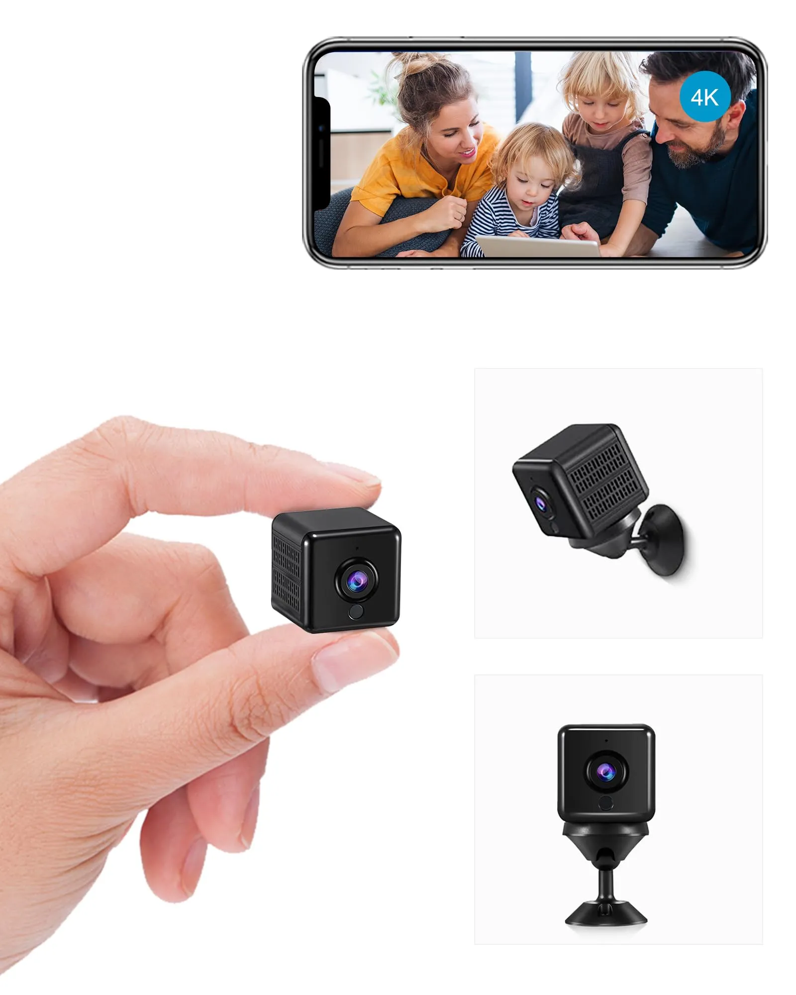 aobo Telecamera Nascosta 4K HD Mini Telecamera Wifi Interno Videocamera Sorveglianza Senza Fili Microcamere Spia Batteria Lunga Durata Spy Cam Per Bambini/Casa/Auto