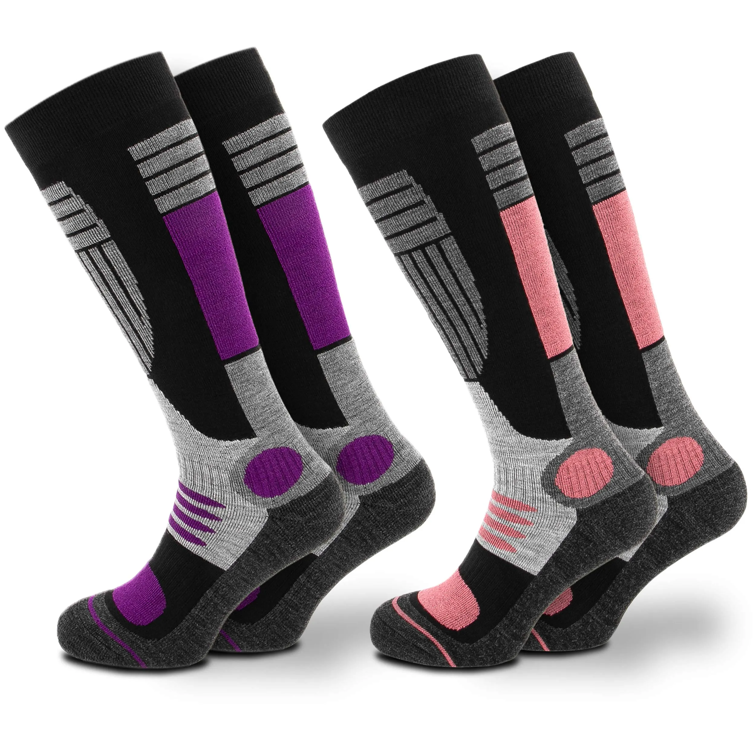 Occulto 2 paia di CALZE SCI per DONNA, Calde CALZE TERMICHE per SPORT INVERNALI, CALZE SPORTIVI TERMICI per DONNA 35-38 1 Paia Viola | 1 Paia Rosa