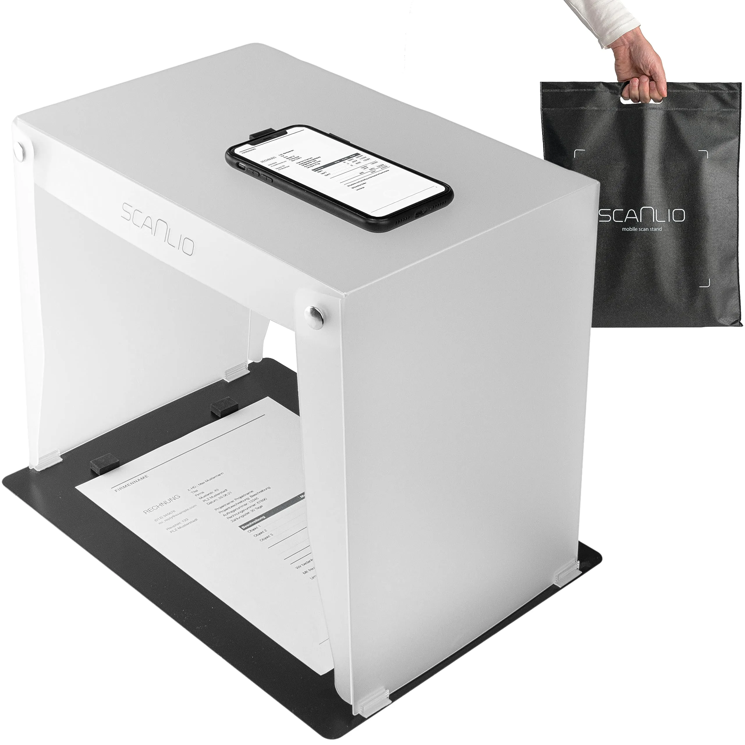 SCANLIO Pro | Scatola di scansione pieghevole | Scansiona documenti facilmente e rapidamente con il tuo telefono | Supporto per scanner del smartphone