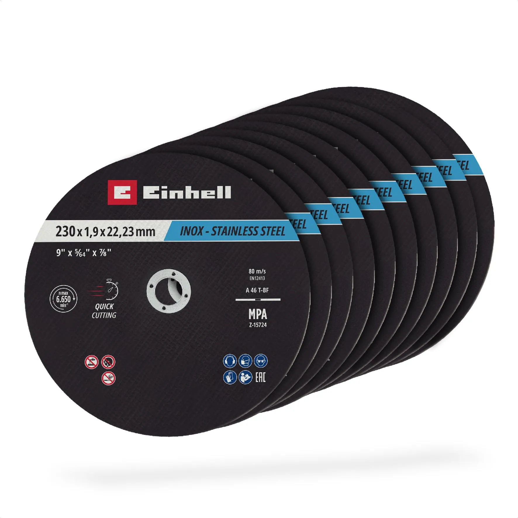 Originale Einhell Dischi da taglio per metallo, 10 pezzi, Ø 230 mm (taglio veloce, lavorazione del metallo, taglio facile, certificato MPA, indipendente dal marchio)