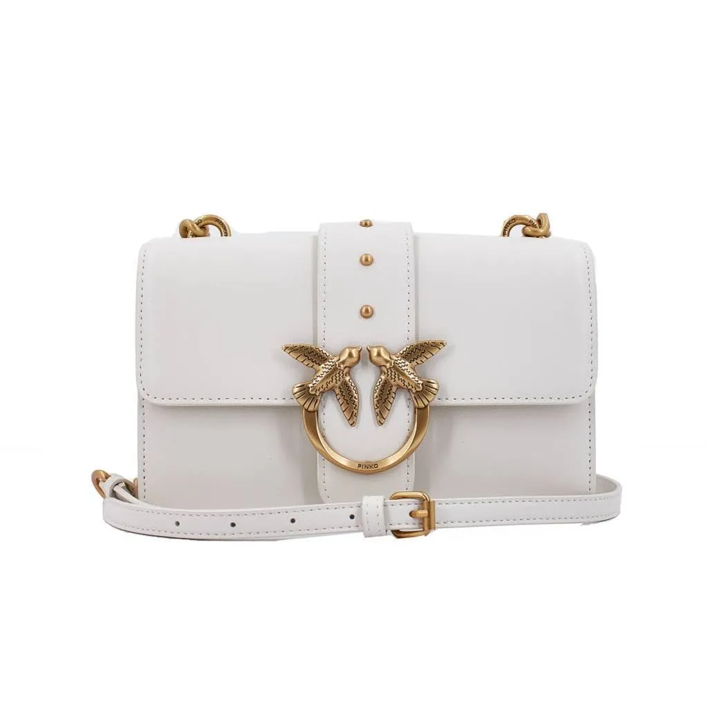 Pinko Love One Mini CL Vitello, Borsa Donna, Z14Q_Bianco Seta-Antique Gold, Taglia Unica