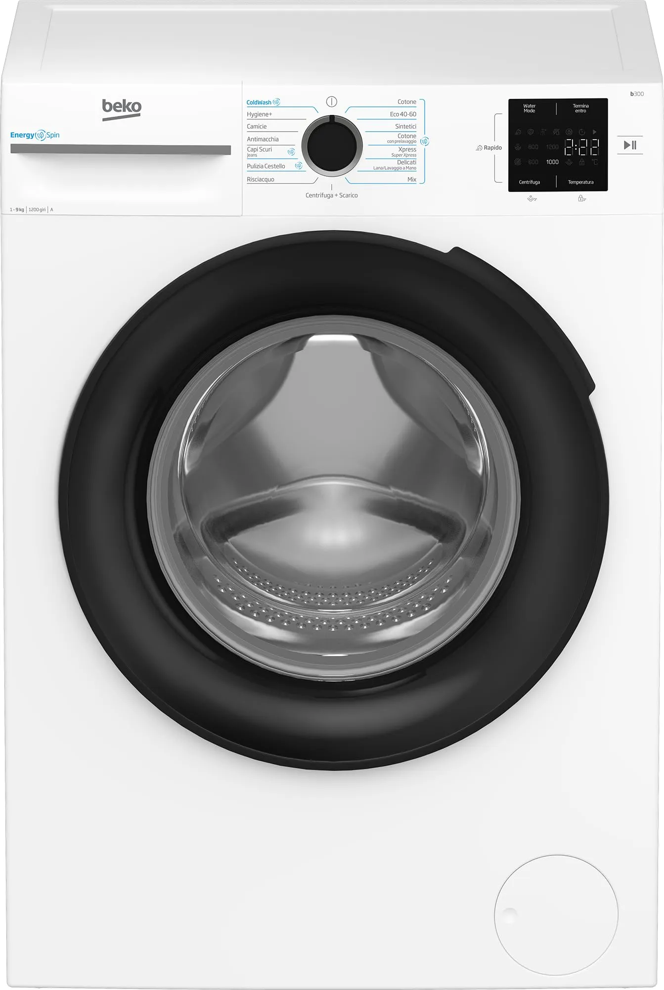 Beko MWBMU3921B – Lavatrice a Libera Installazione 9 kg, Classe A, 1200 giri, Motore Inverter 10 anni, SteamCure™, EnergySpin™