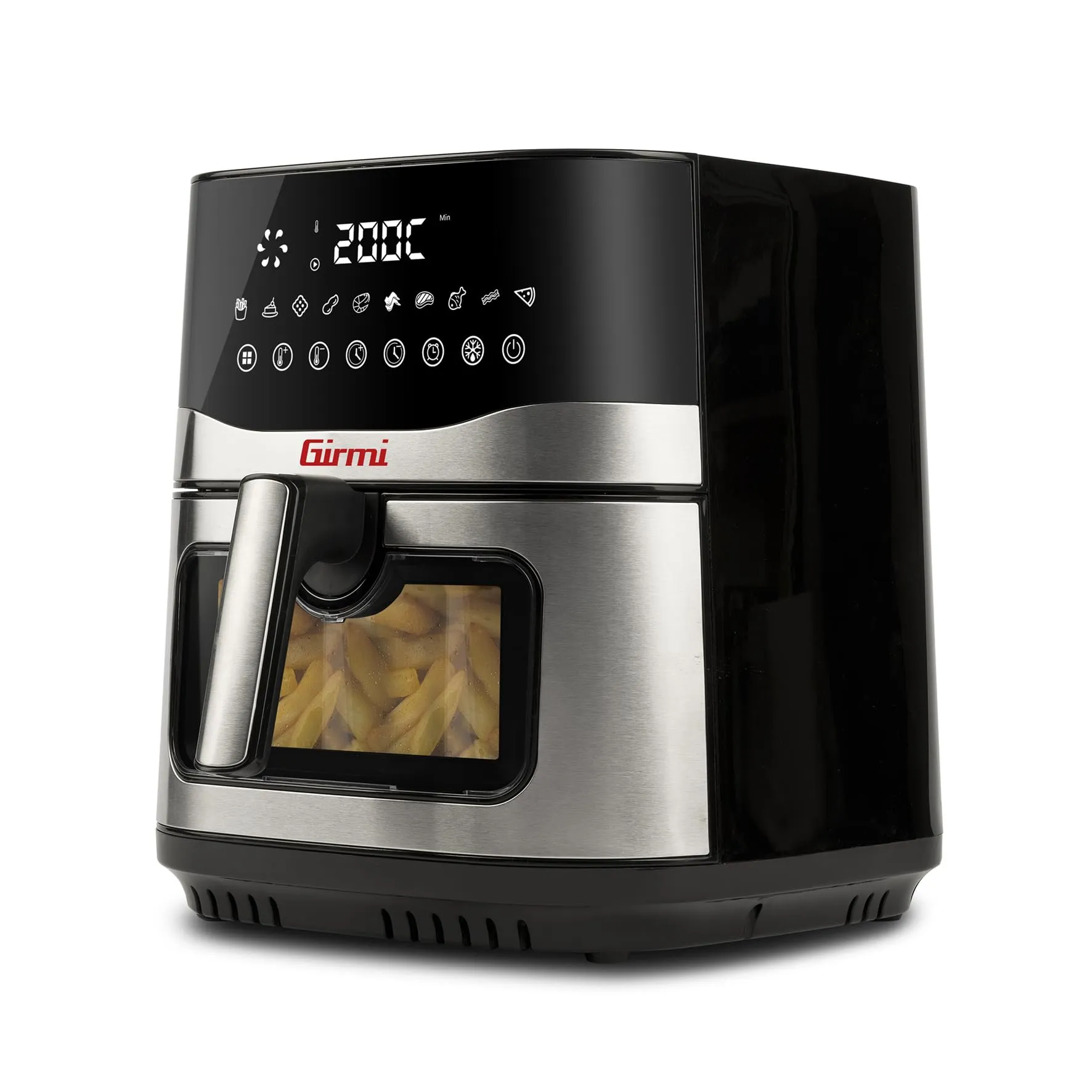 Girmi FG90 Friggitrice ad Aria Ecofrit Premium, 2200W, 9 Lt, Doppia Resistenza, Finestra, Contenitore Antiaderente, Display Digitale, Scongelamento, Partenza Ritardata, BPA/PFOA safe, Nero