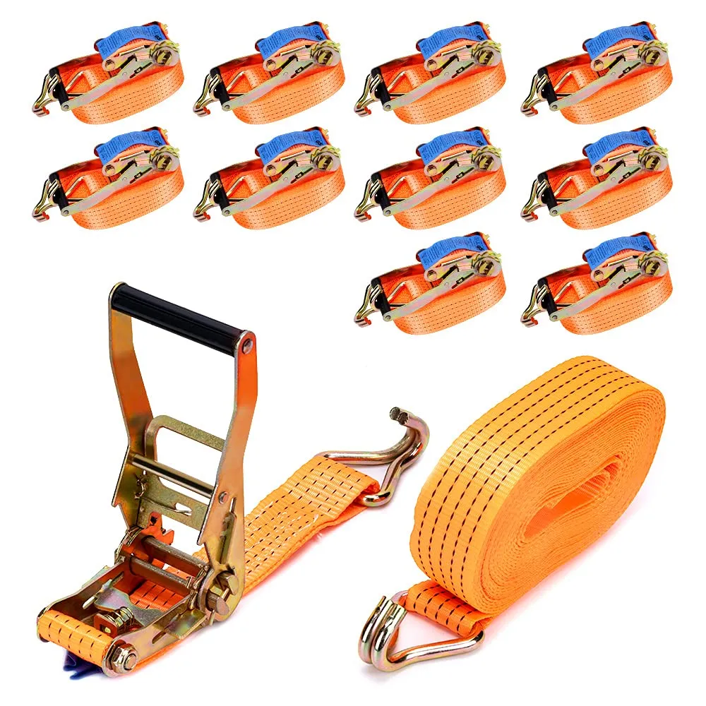 maXpeedingrods 10Pcs 5000kg Cinghie di ancoraggio con gancio 10m, Cinghia Di Fissaggio, EN 12195-2 Cinghia Di Tensione professionali con Cricchetto e Gancio, due parti 50mm