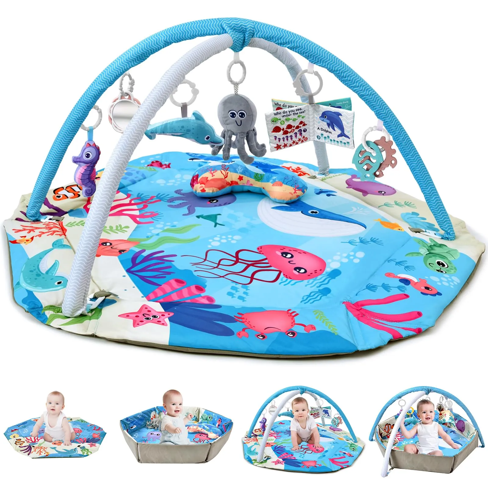 TFDER 8 in 1 Palestrina Neonato Multifunzione, tappeto gioco e vasca palline con lati, Giocattoli Staccabili,Stimola Sviluppo del Neonato con Tante Attività, Antiscivolo più Spesso, 0+ Mesi