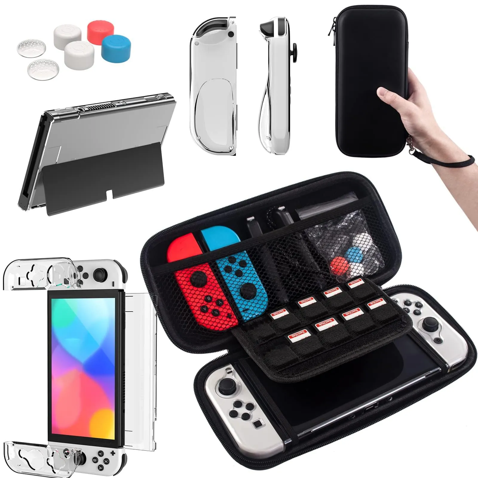 Teyomi Custodia compatibile con Nintendo Switch OLED modello 2021, accessori Nintendo Switch Bundle con custodia, custodia protettiva trasparente per Nintendo Switch OLED, custodia per Joy-Con