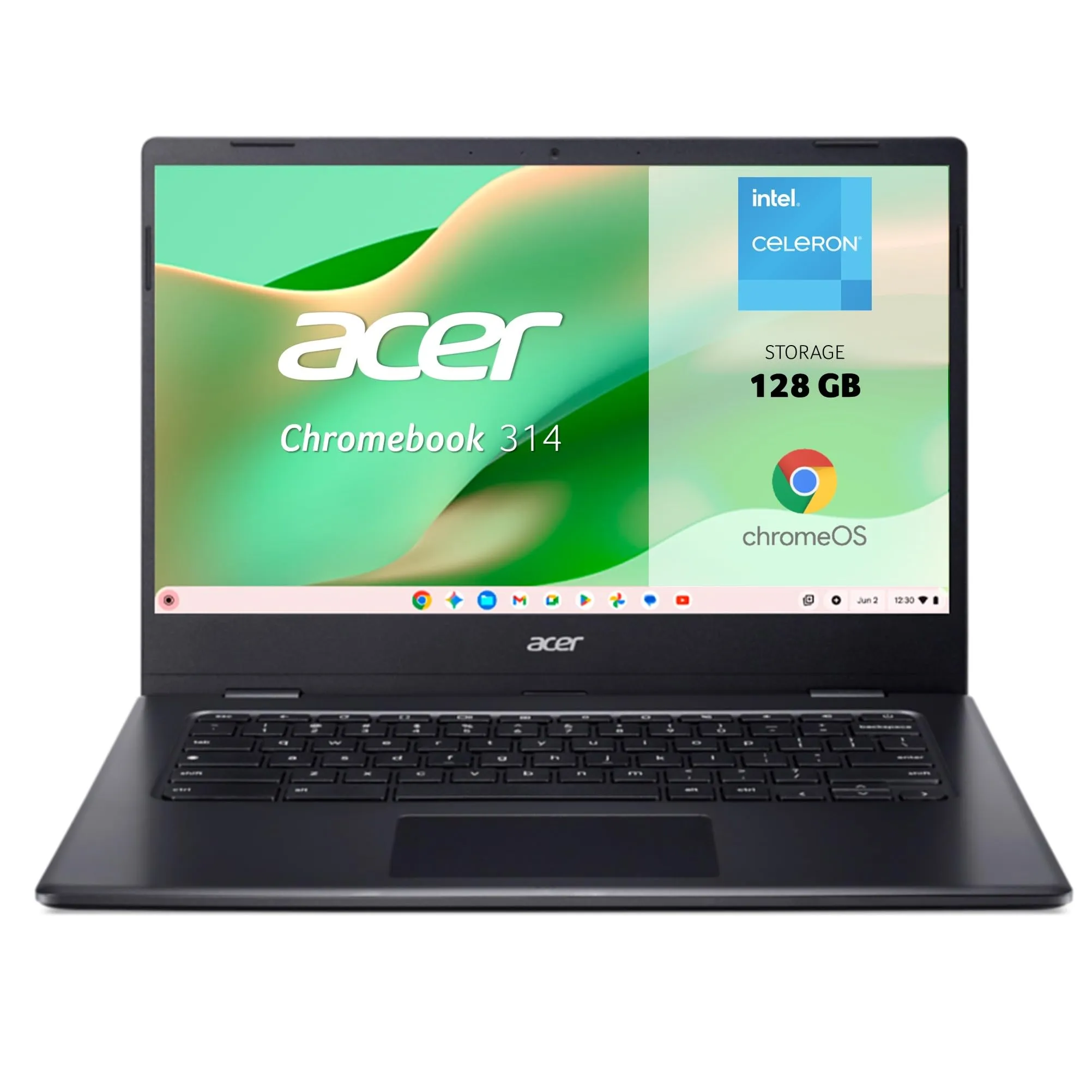 Acer Chromebook 314 CBOA314-1H-C5CQ, Computer portatile 14" FullHD LCD (Intel Celeron N4500, 4GB RAM, 128GB SSD, Intel UHD Graphics, ChromeOS) Nero, Tastiera QWERTY spagnolo