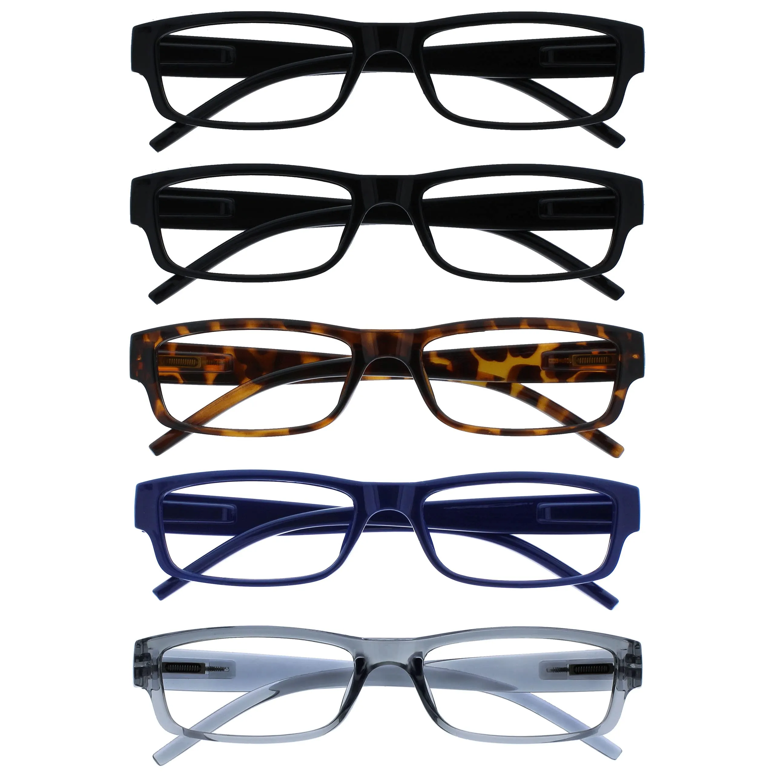 OPULIZE Occhiali Da Lettura Valore 5 Pacco Leggero Uomo Donna Nero Marrone Dark Blu Grigio RRRRR32-11237 +1,50
