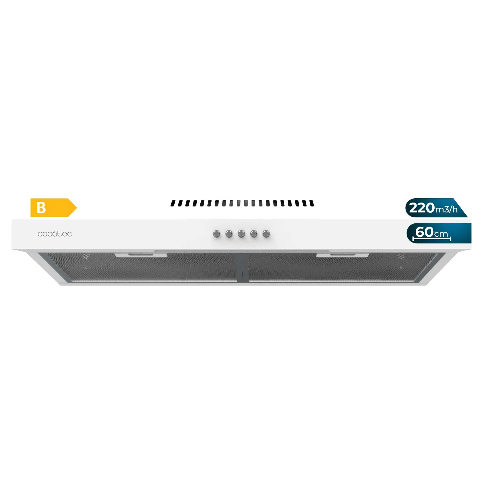 Cecotec Cappa aspirante 60 cm di larghezza Bolero Flux CM 602200 Inox B. Potenza di aspirazione 220 m3/h, motore 70 W, basso consumo, controllo meccanico, 3 livelli di potenza, finitura in inox