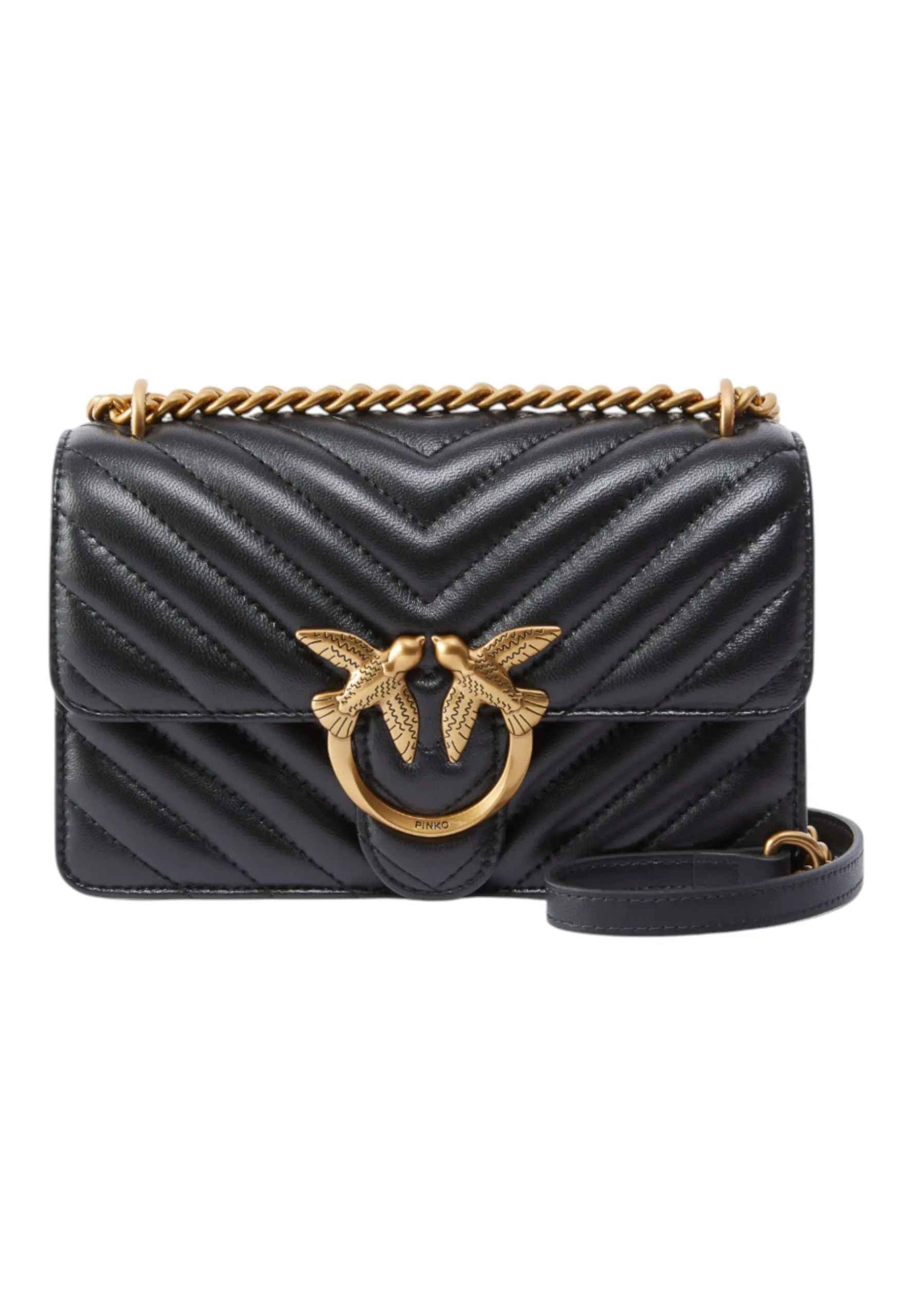 Pinko, LOVE ONE MINI DC SHEEP NAPPA C Donna, Z99Q NERO-ANTIQUE GOLD, size