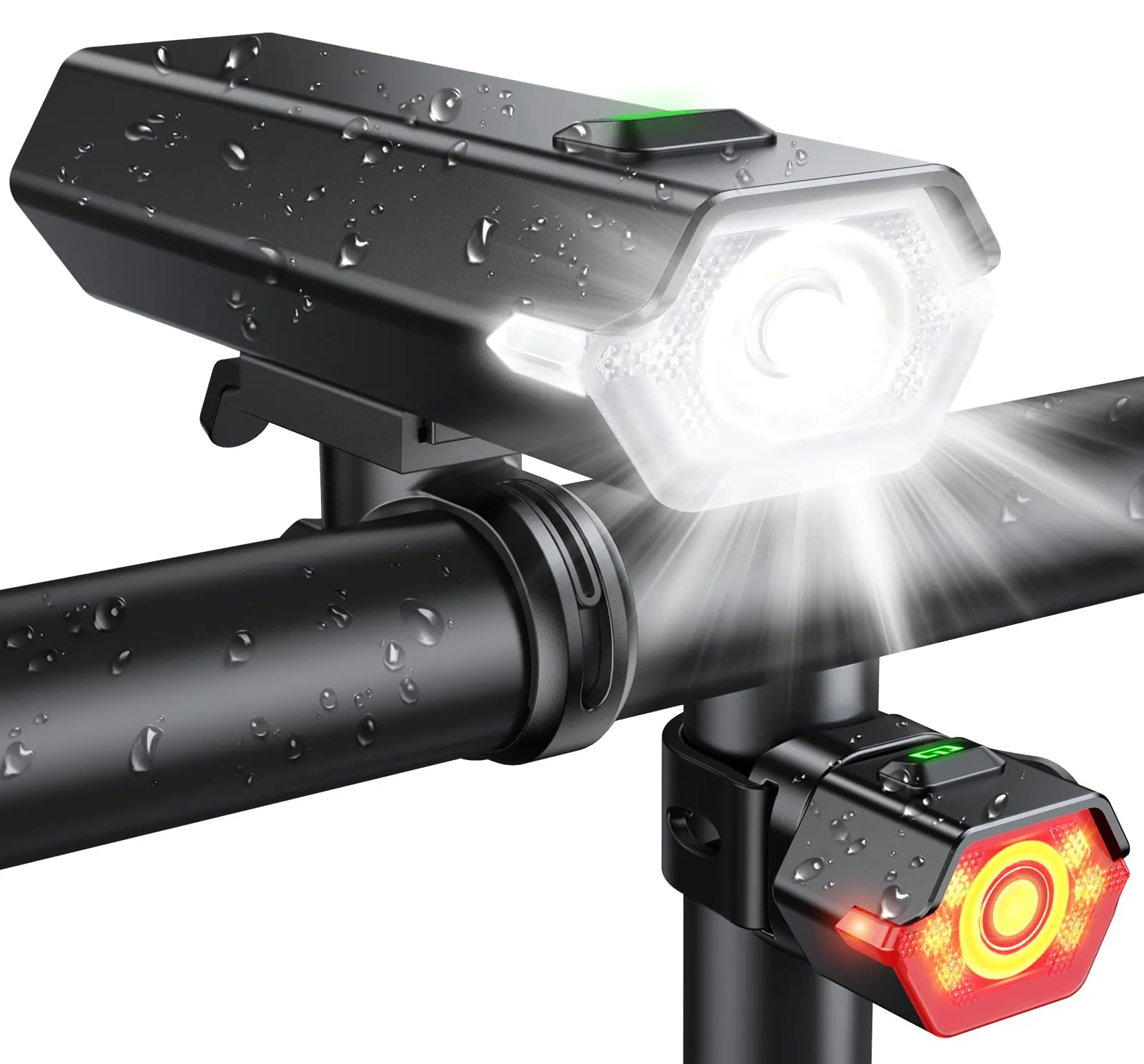 Glangeh Luci Bicicletta LED Ricaricabili USB, 4+6 Modalità & Impermeabile IP65 Luce Bici Potenti con Luce Laterali, Ricarica USB, Luci Posteriori per Moto per Guida Diurna/Notturna