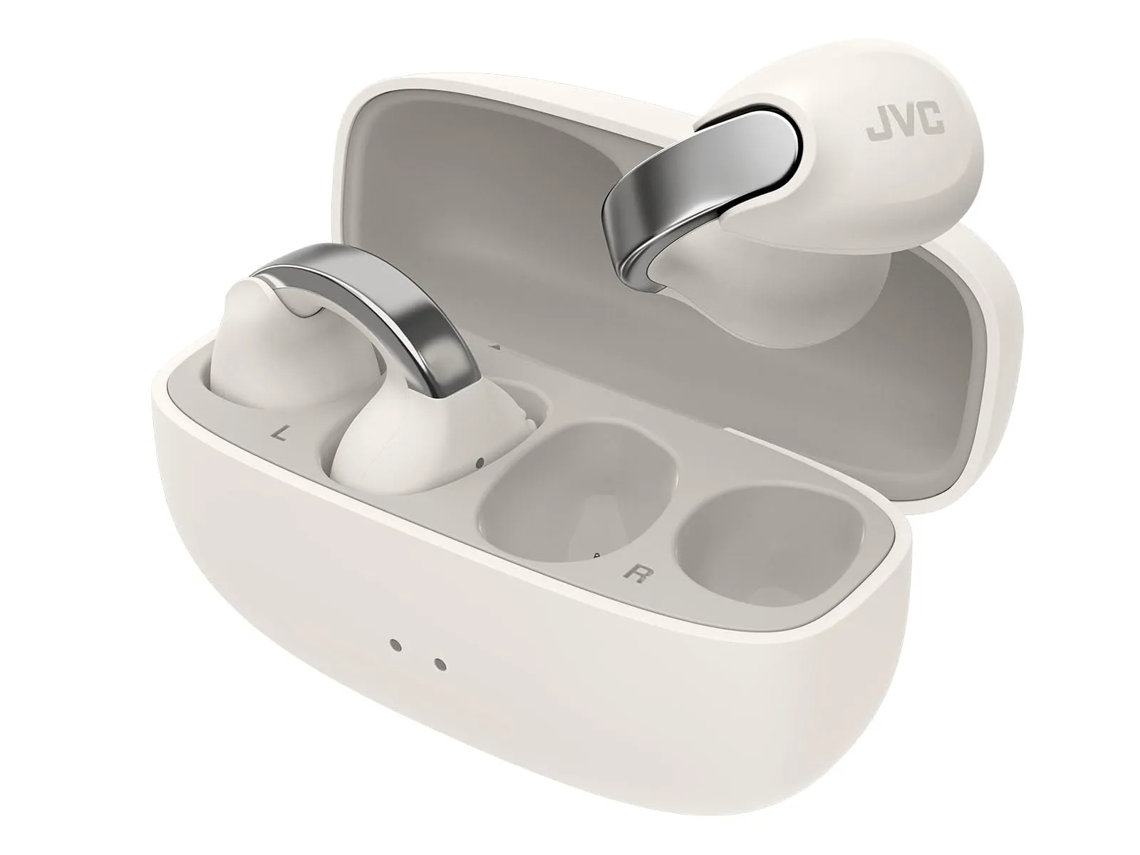 JVC Nearphones HA-NP1T-W, Cuffie in stile Earcuff con archetto lucido, vestibilità comoda, connessione multipoint, Bluetooth 5.3, autonomia di 24 ore, compatibili con app - Bianco