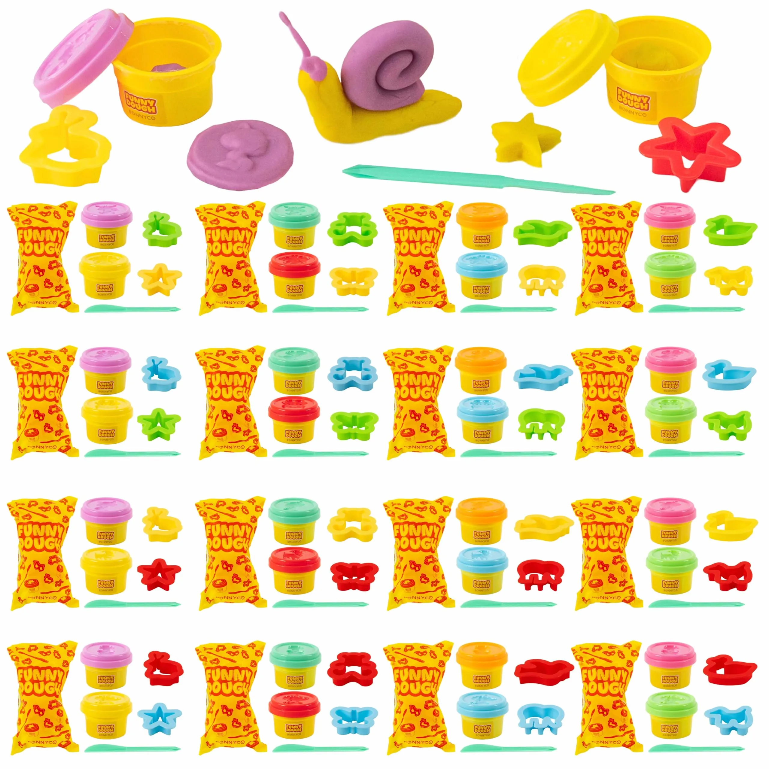 BONNYCO Set Plastilina per Bambini con Stampini e Sacchettini Regalo, Pack 16 Regalini Fine Festa Compleanno 3-9 Anni. Gadget Compleanno Bambini, Giochi Creativi da Pasta Modellabile